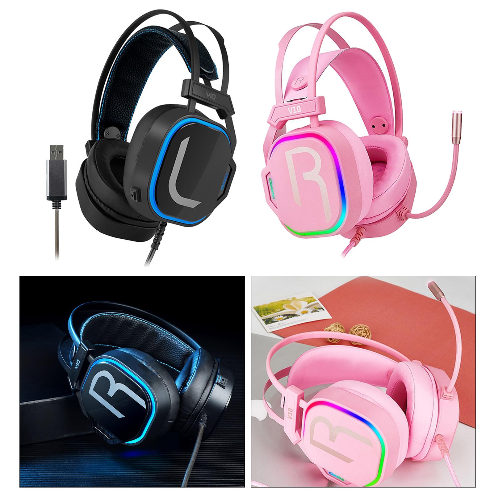 Bass Surround Over Ear Gaming Headset Earpiece for Gamer Pink