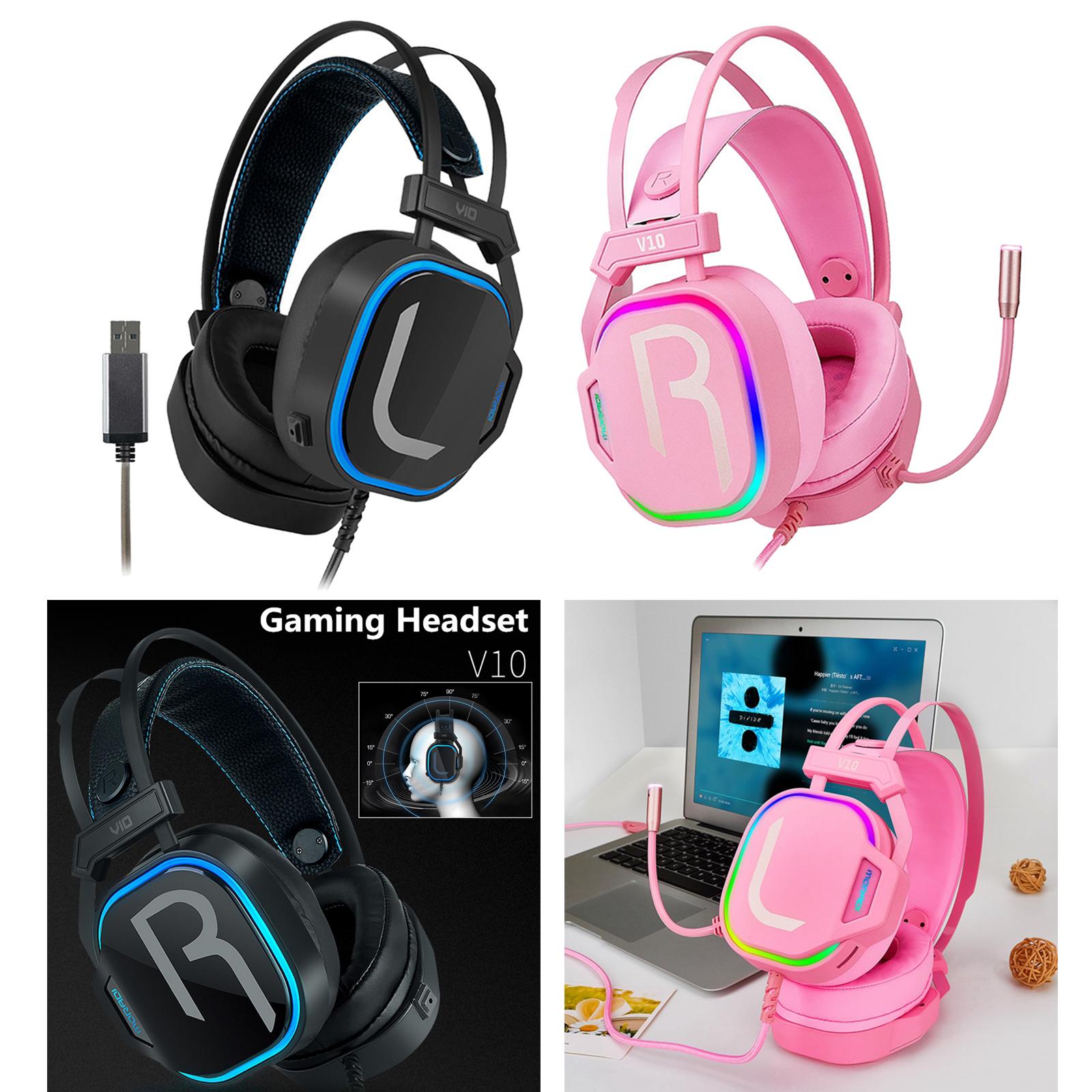 Bass Surround Over Ear Gaming Headset Earpiece for Gamer Pink