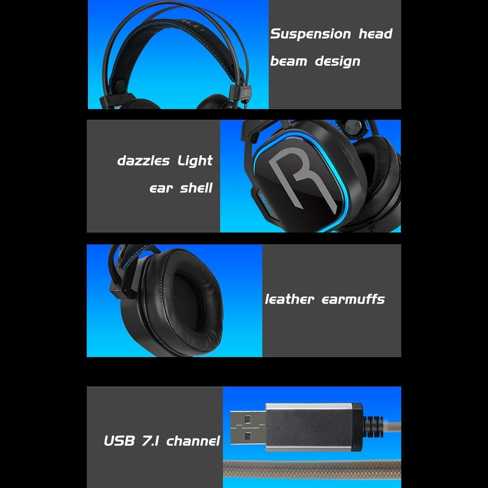 Bass Surround Over Ear Gaming Headset Earpiece for Gamer Black