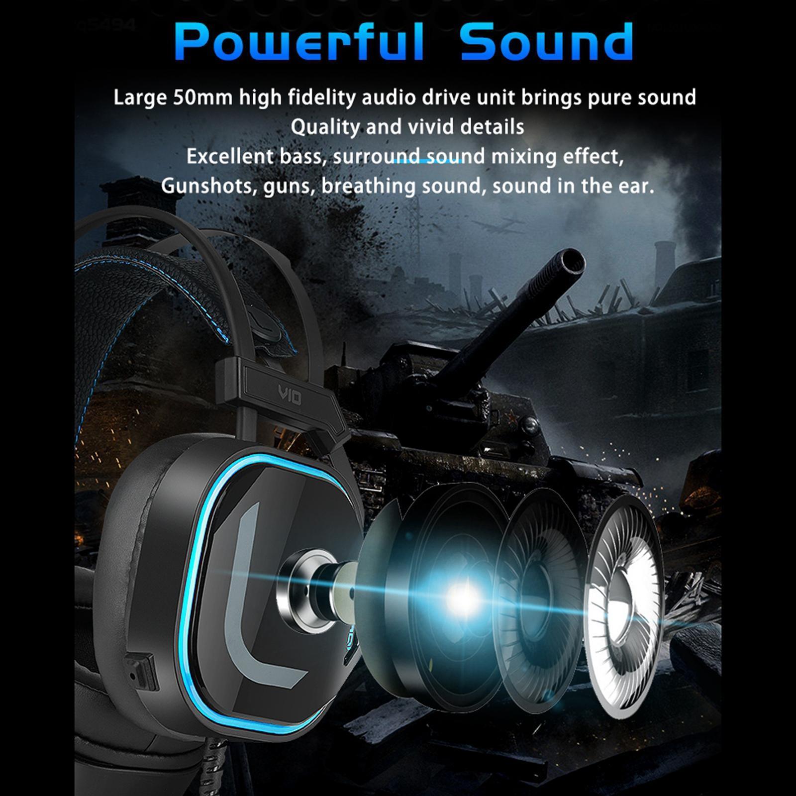 Bass Surround Over Ear Gaming Headset Earpiece for Gamer Black