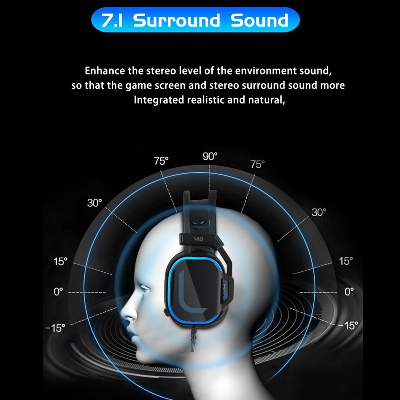 Bass Surround Over Ear Gaming Headset Earpiece for Gamer Black