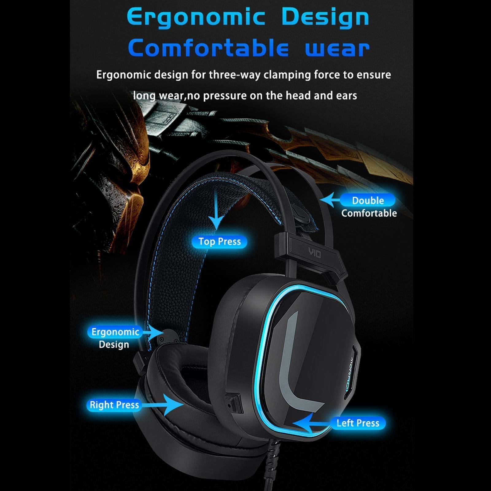 Bass Surround Over Ear Gaming Headset Earpiece for Gamer Black