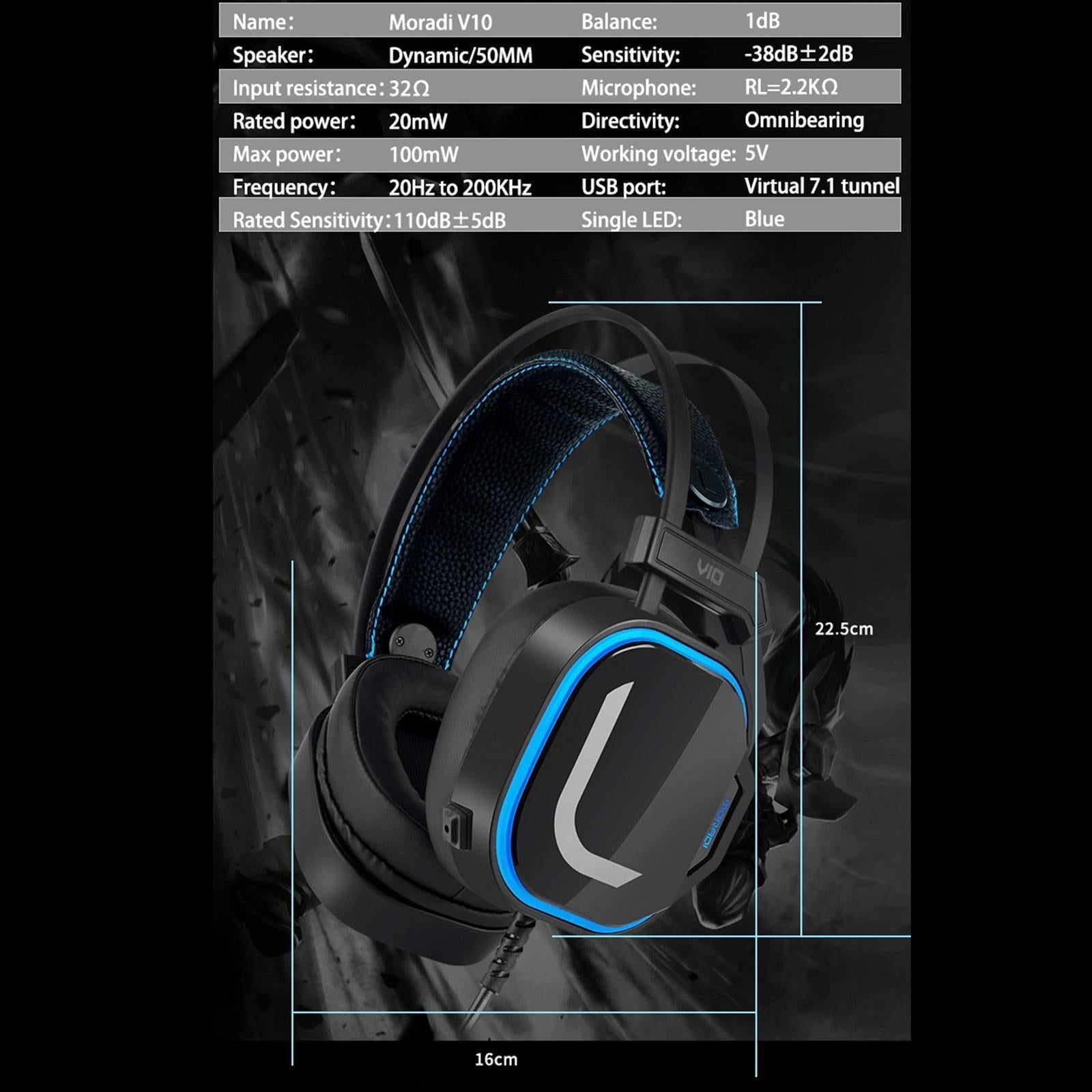 Bass Surround Over Ear Gaming Headset Earpiece for Gamer Black