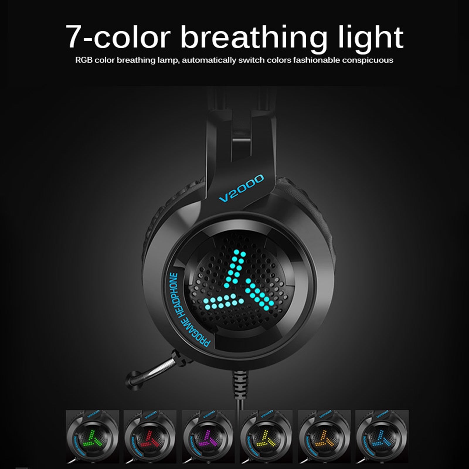 LED Colorful Over Ear Gaming Headset Earpiece for Gamer Black with USB