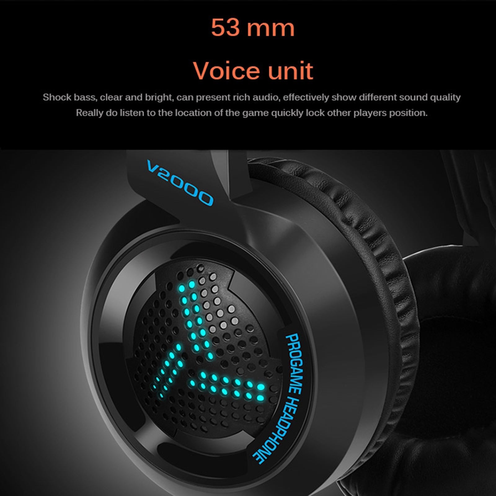 LED Colorful Over Ear Gaming Headset Earpiece for Gamer Black with USB