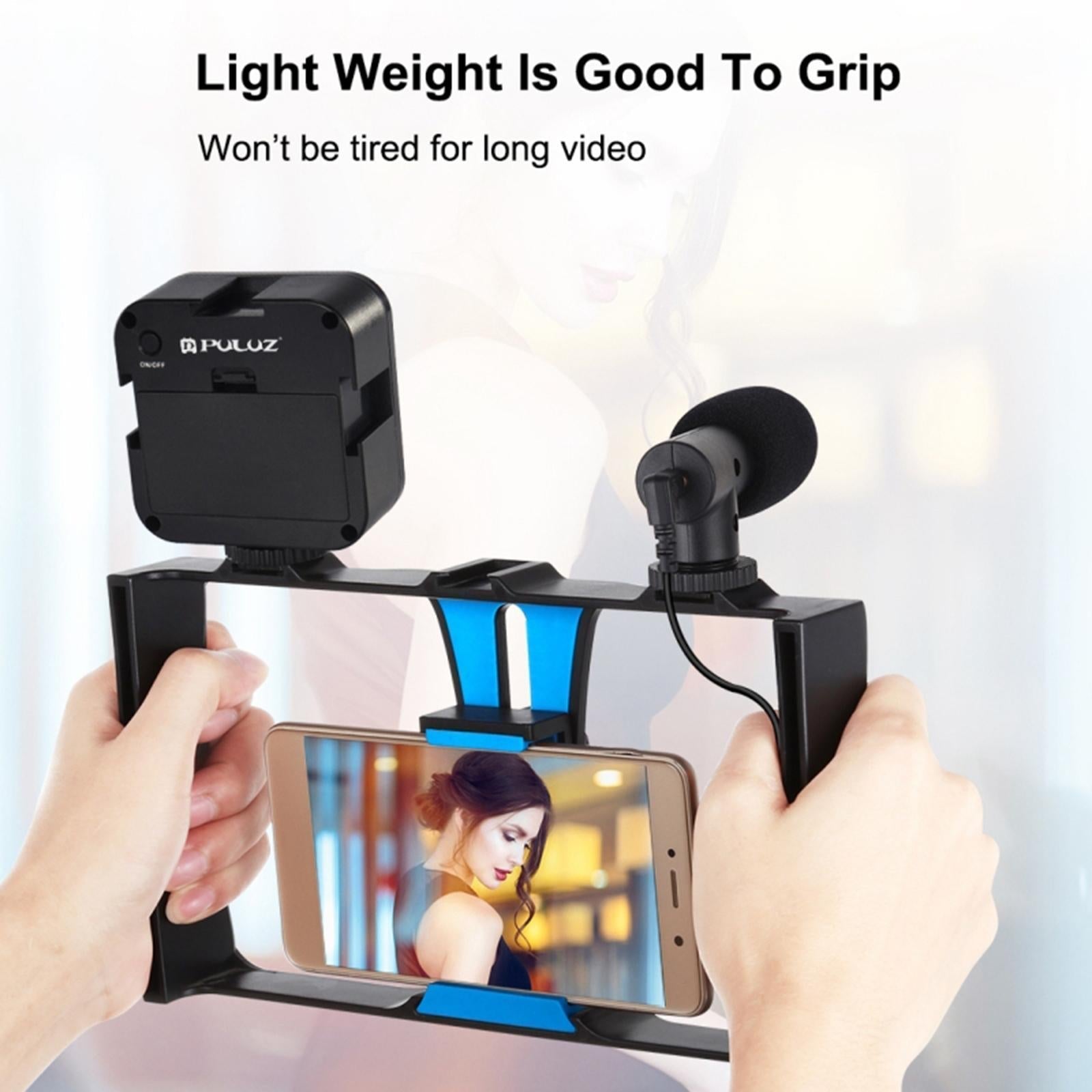 Phone Video Rig Kit Selfie Ring Light Microphone Film Making Stabilizer Blue