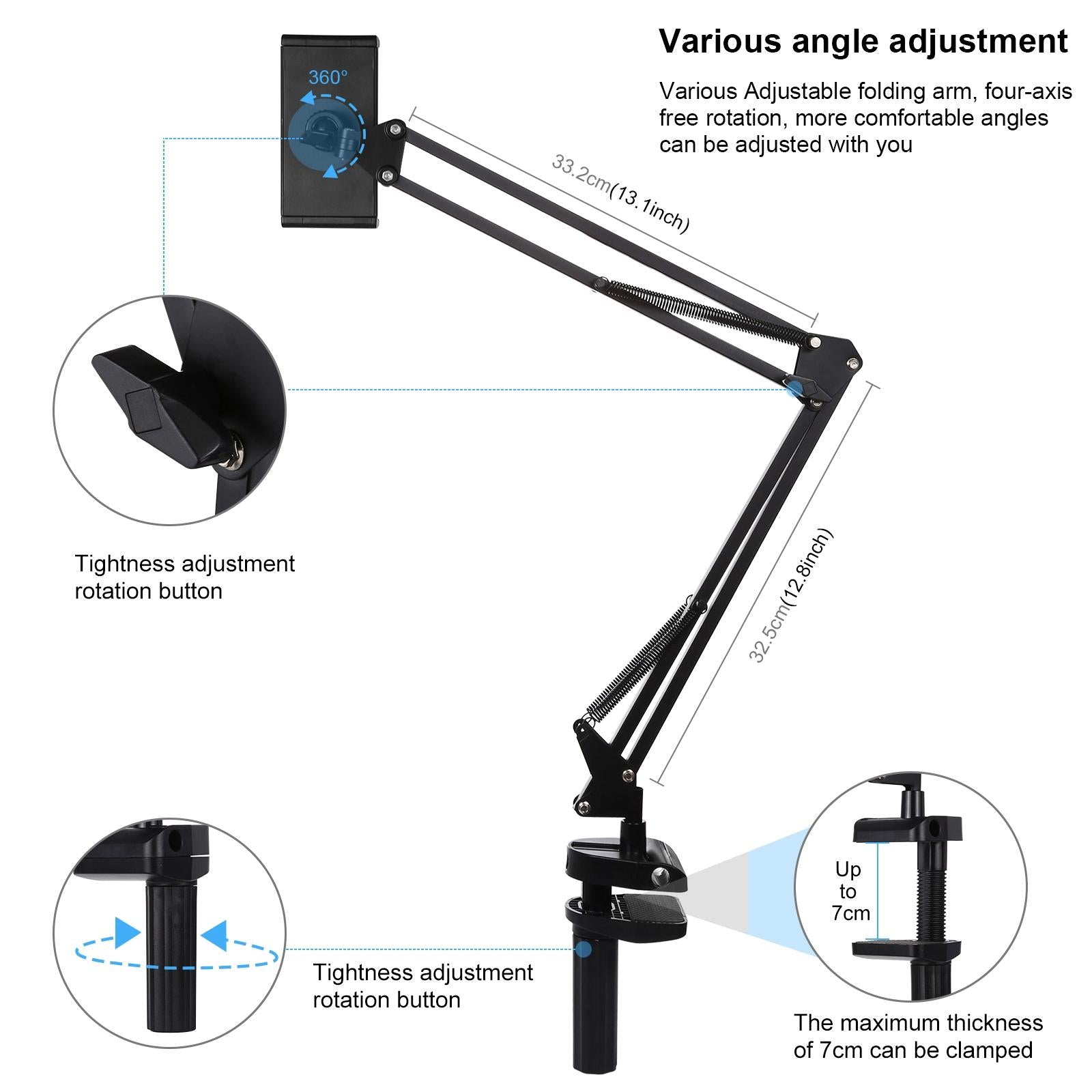 Desktop Adjustable Long Arm Lazy Bed Stand Mount Holder For iPad