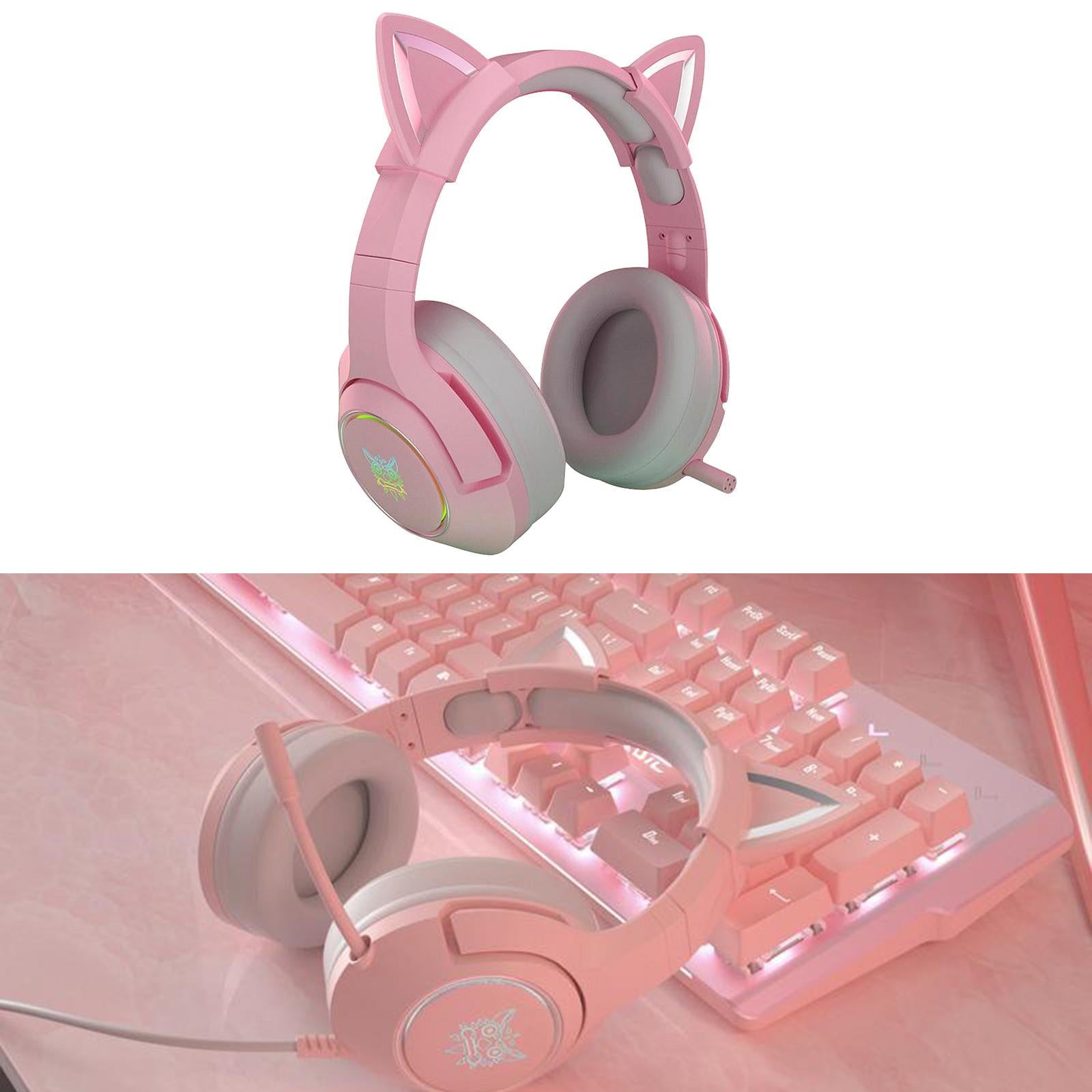 Kids Cat Ear Headsets Over the Ear Headphone EarBuds Microphone Mic New 3.5mm