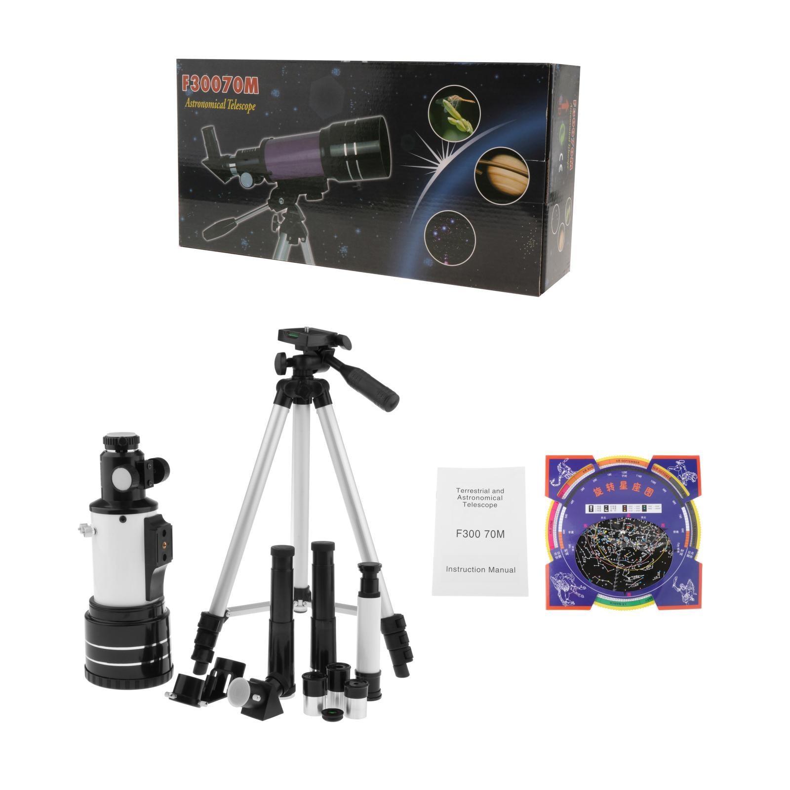 70mm Aperture Travel Scope Refractor Telescope Nebula map for Kids Beginners Type B