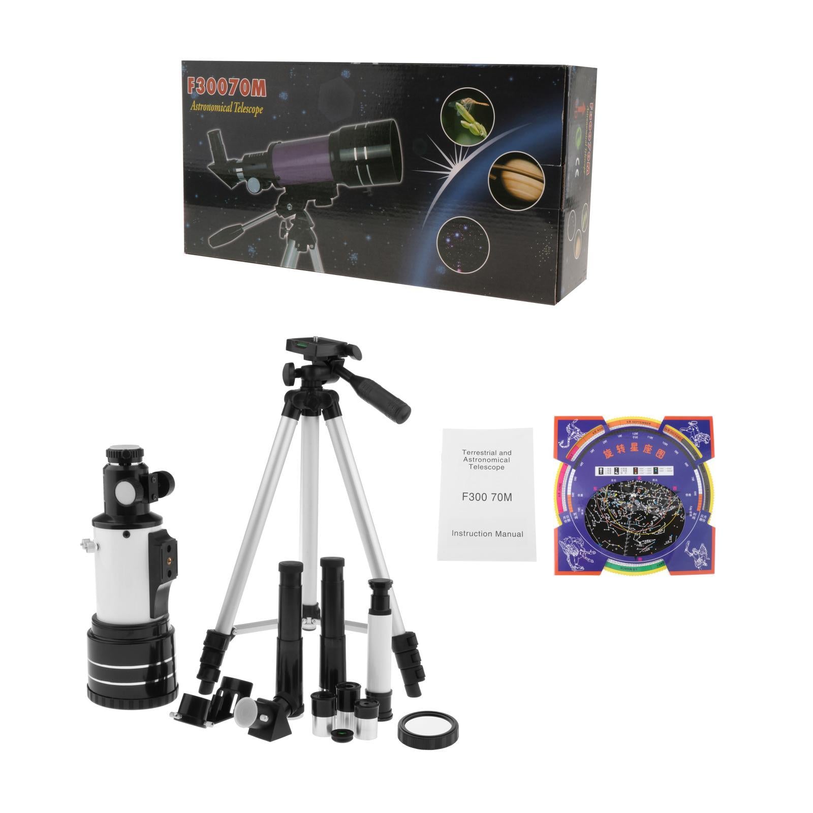 70mm Aperture Travel Scope Refractor Telescope Nebula map for Kids Beginners Type C