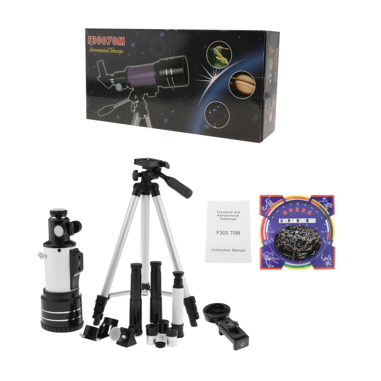 70mm Aperture Travel Scope Refractor Telescope Nebula map for Kids Beginners Type D