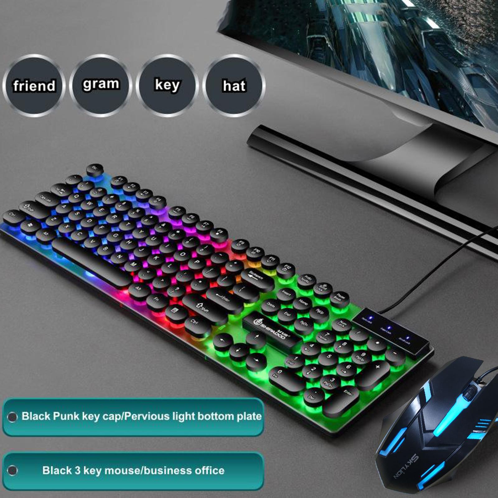 USB Wired RGB Rainbow LED Backlit Gamer Mouse and Keyboard Set Black