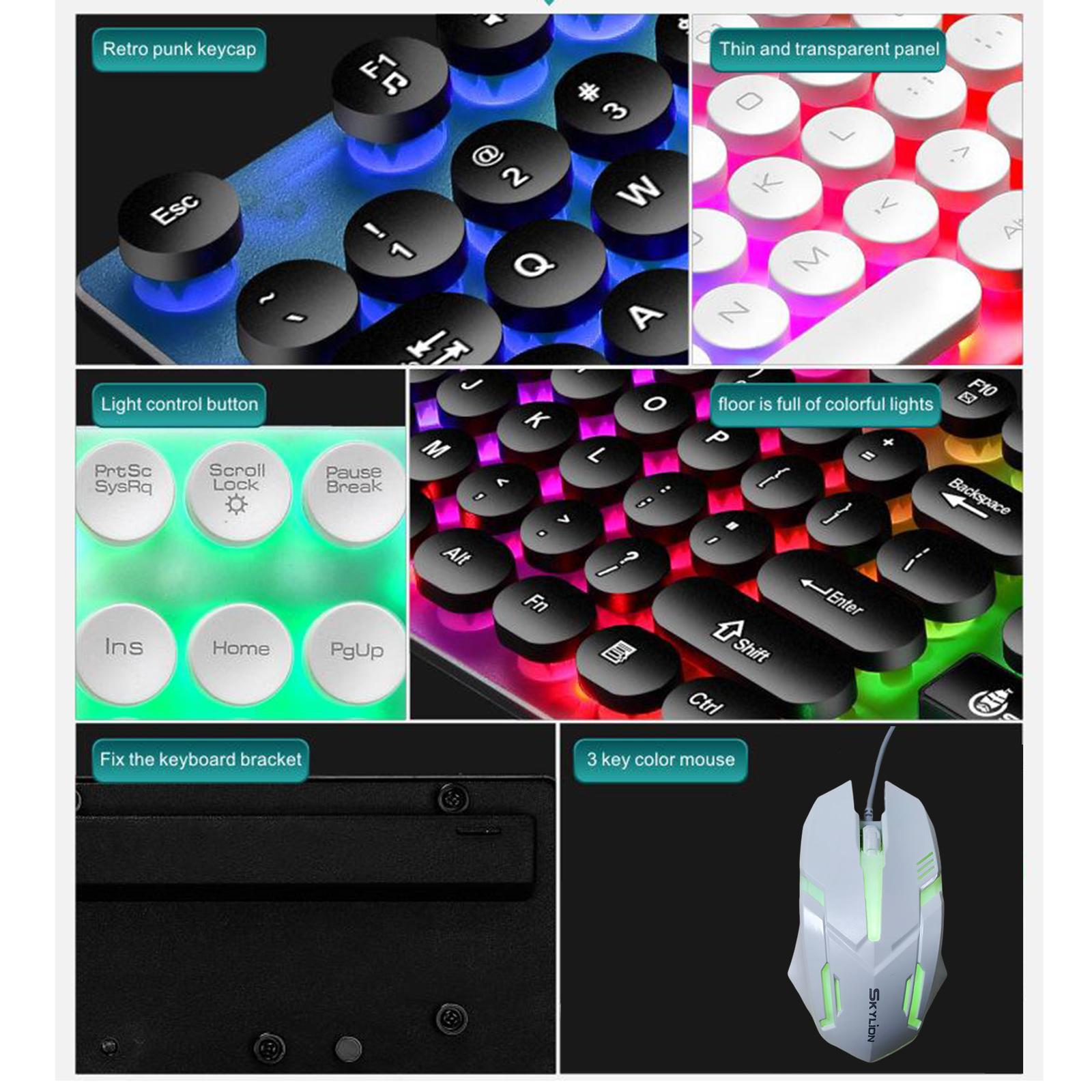 USB Wired RGB Rainbow LED Backlit Gamer Mouse and Keyboard Set White