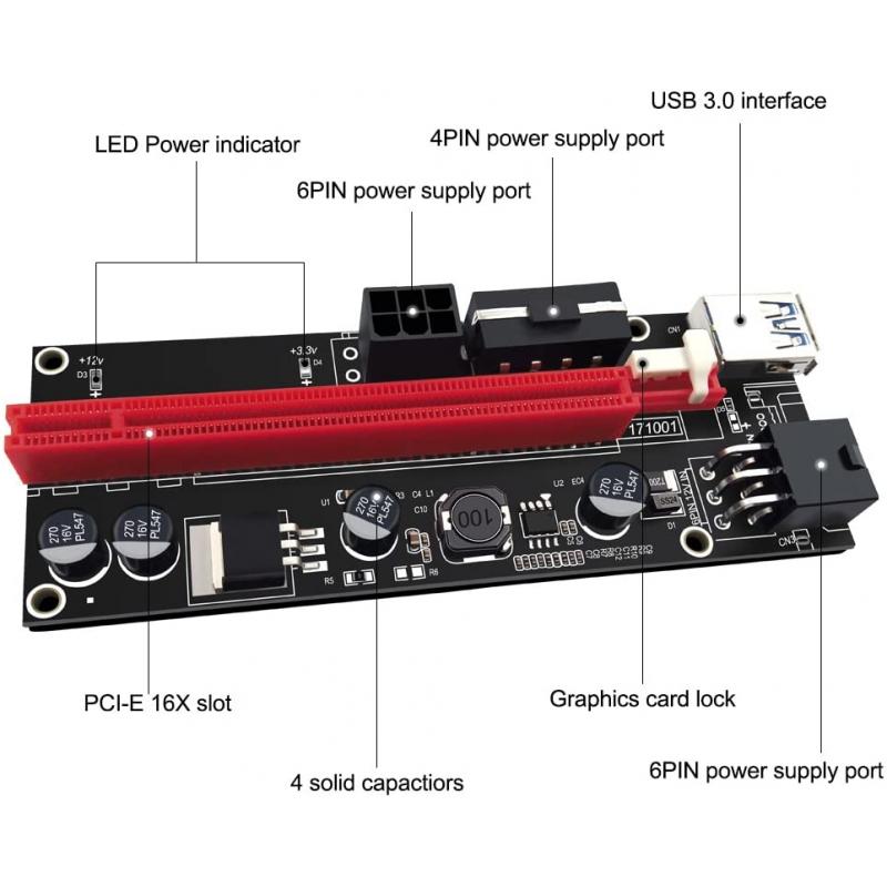 1X to 16X PCIE Riser Board for GPU Mining Powered PCI-E PCIe Riser Card