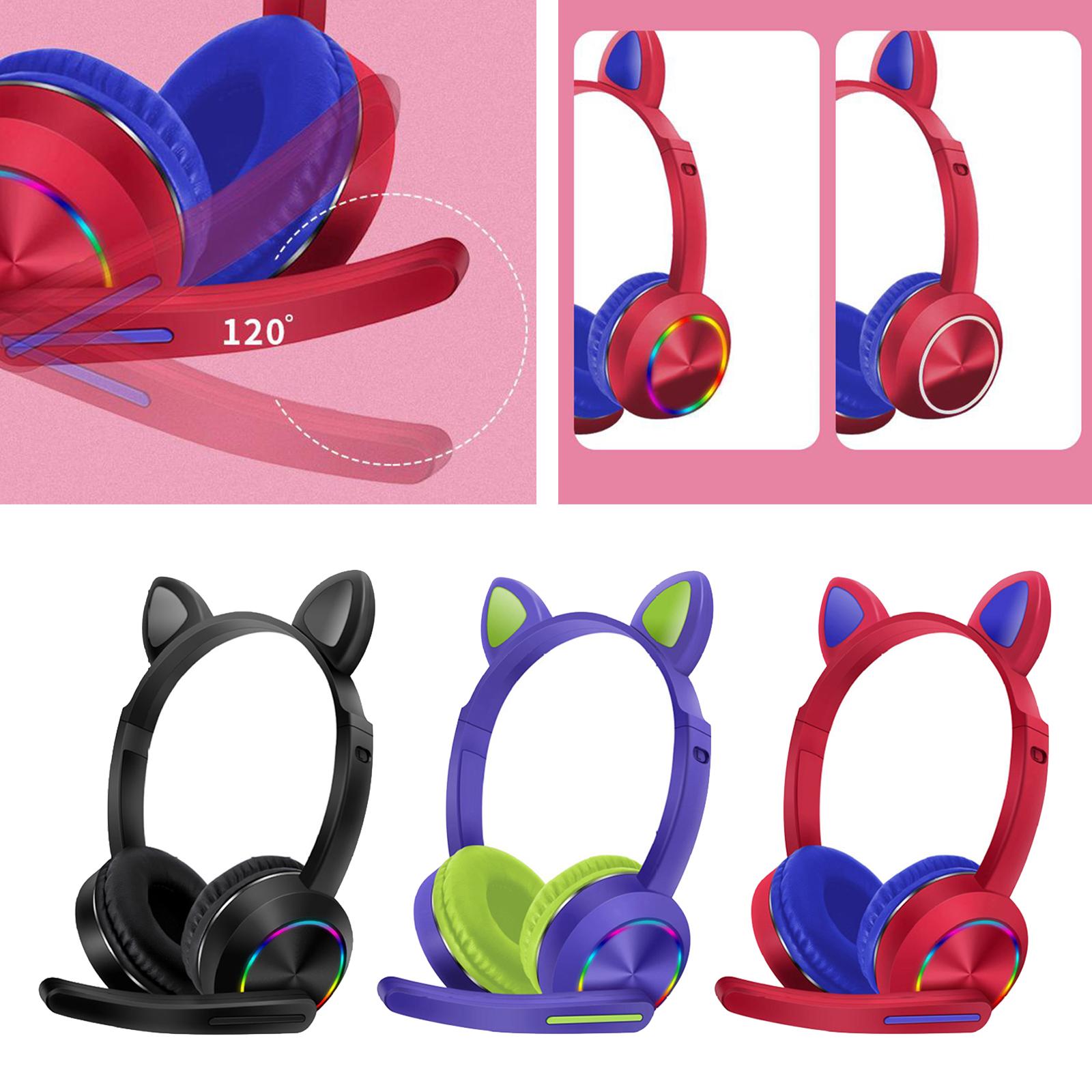 Cat Ear Headphone Bluetooth 5.0 Wireless Headset Earphone w/ Mic for Kids Black