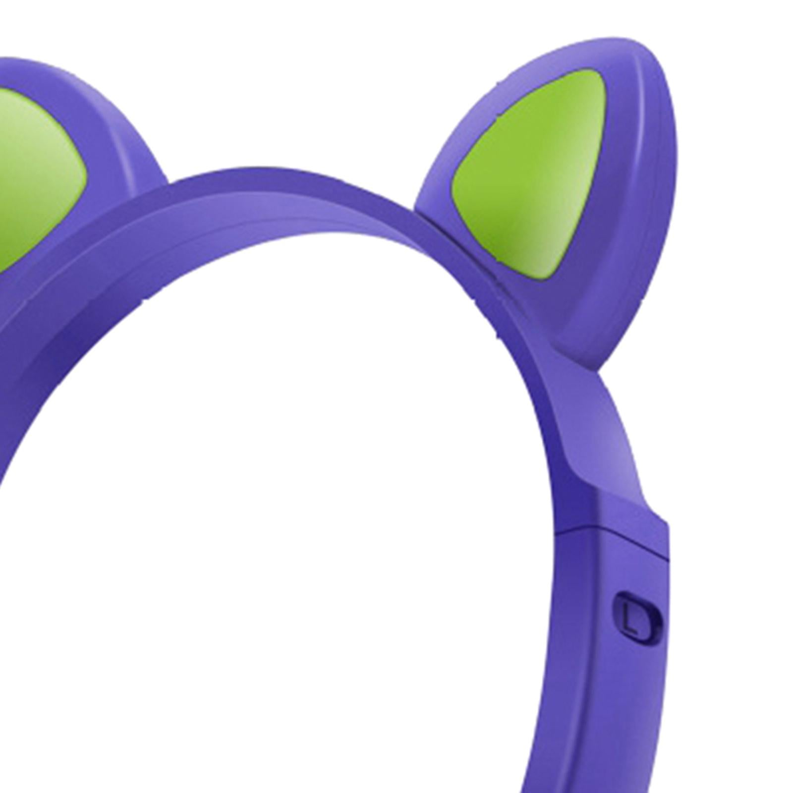 Cat Ear Headphone Bluetooth 5.0 Wireless Headset Earphone w/ Mic for Kids Purple