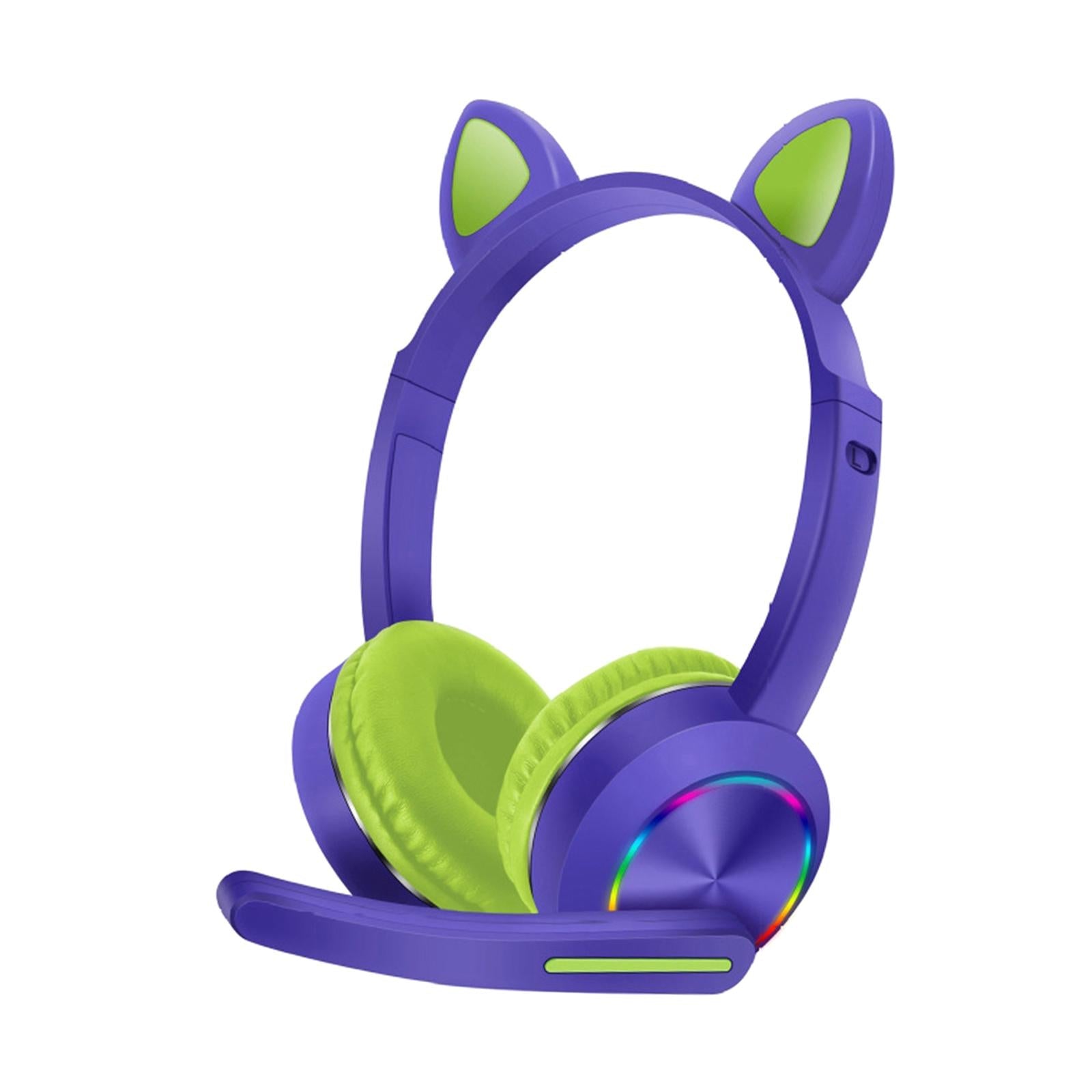 Cat Ear Headphone Bluetooth 5.0 Wireless Headset Earphone w/ Mic for Kids Purple