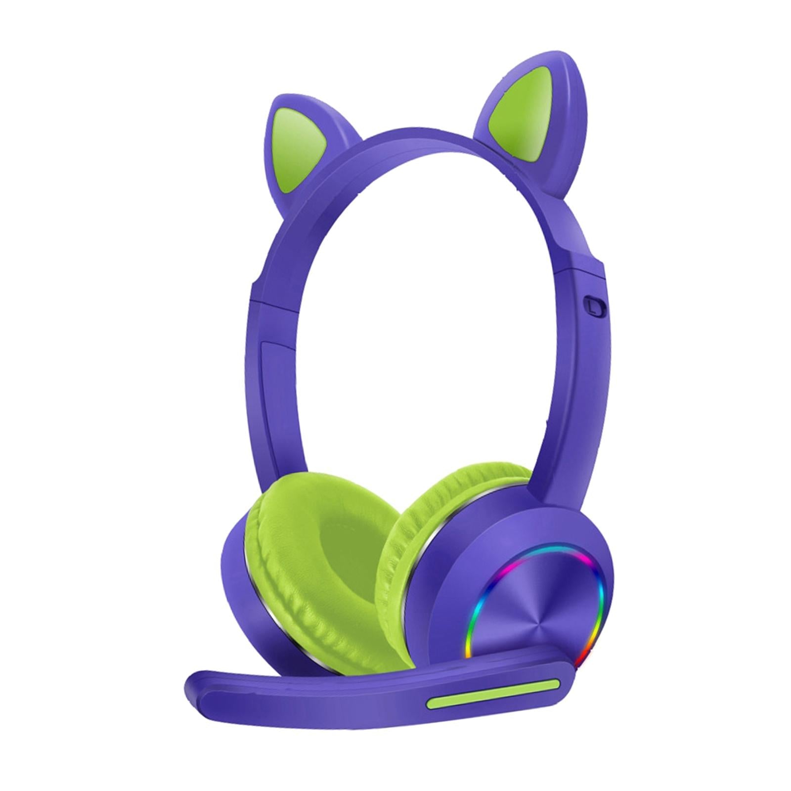 Cat Ear Headphone Bluetooth 5.0 Wireless Headset Earphone w/ Mic for Kids Purple