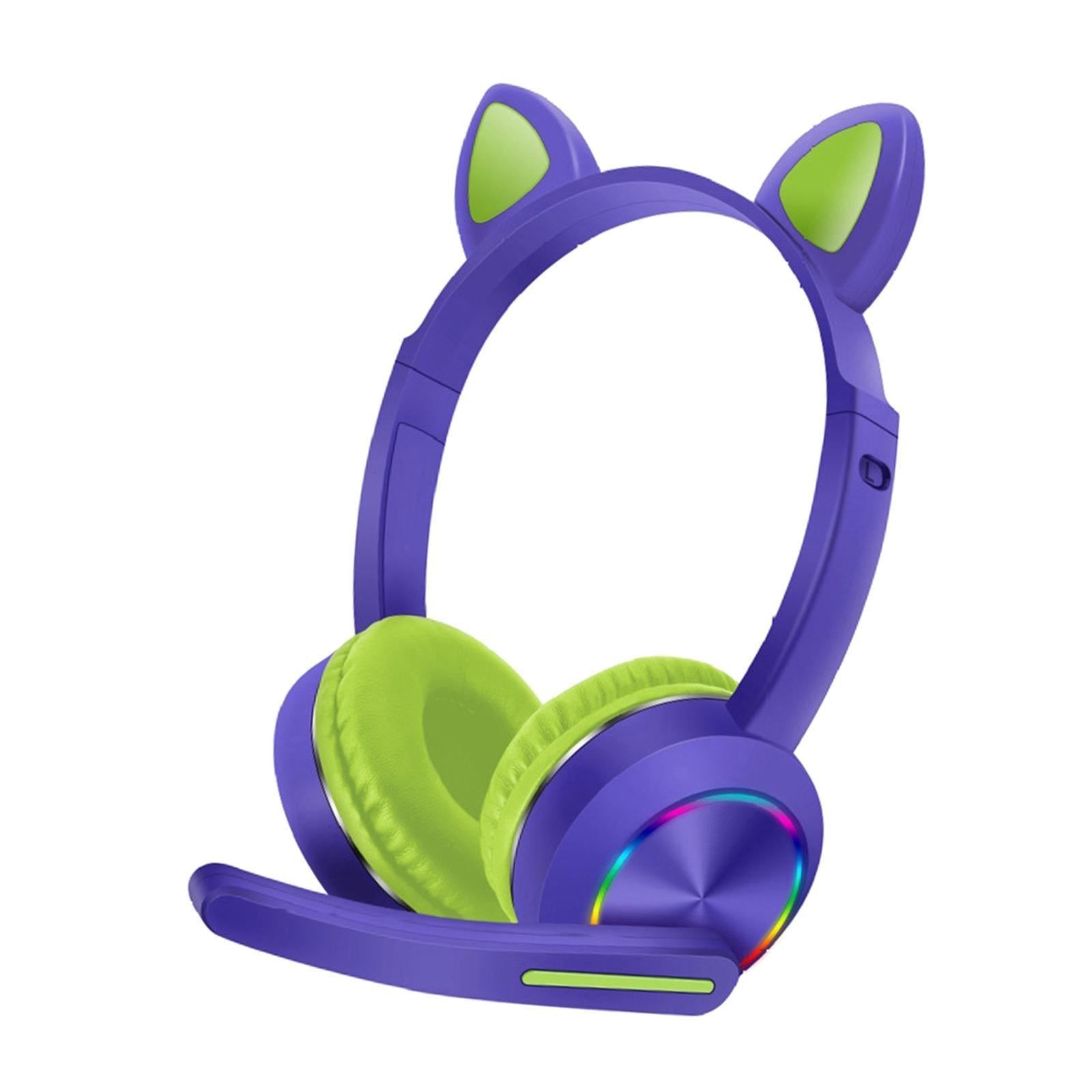 Cat Ear Headphone Bluetooth 5.0 Wireless Headset Earphone w/ Mic for Kids Purple