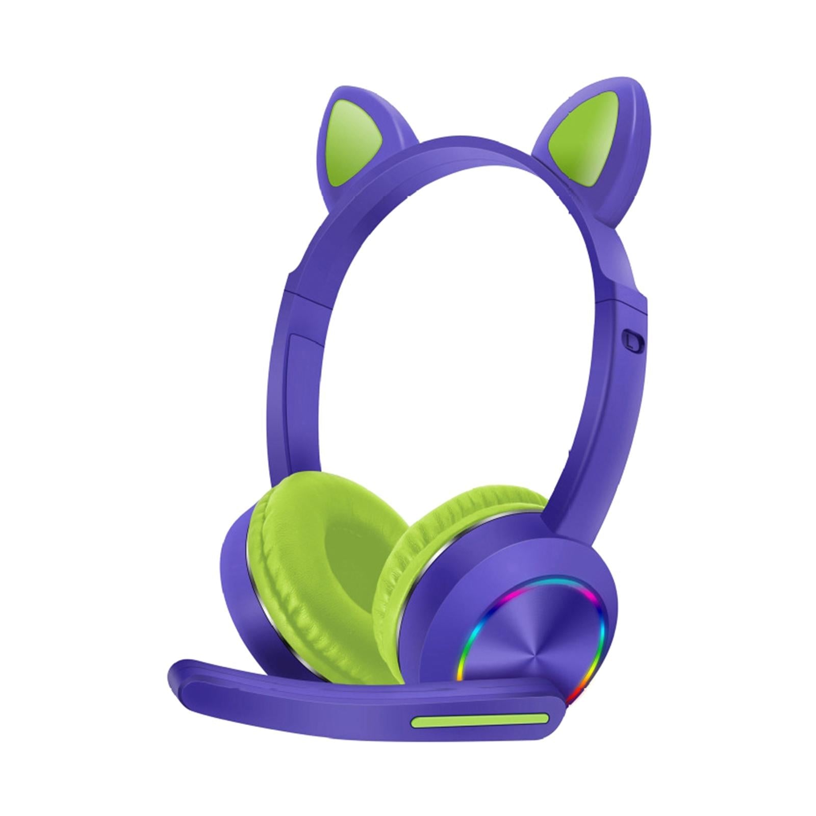 Cat Ear Headphone Bluetooth 5.0 Wireless Headset Earphone w/ Mic for Kids Purple