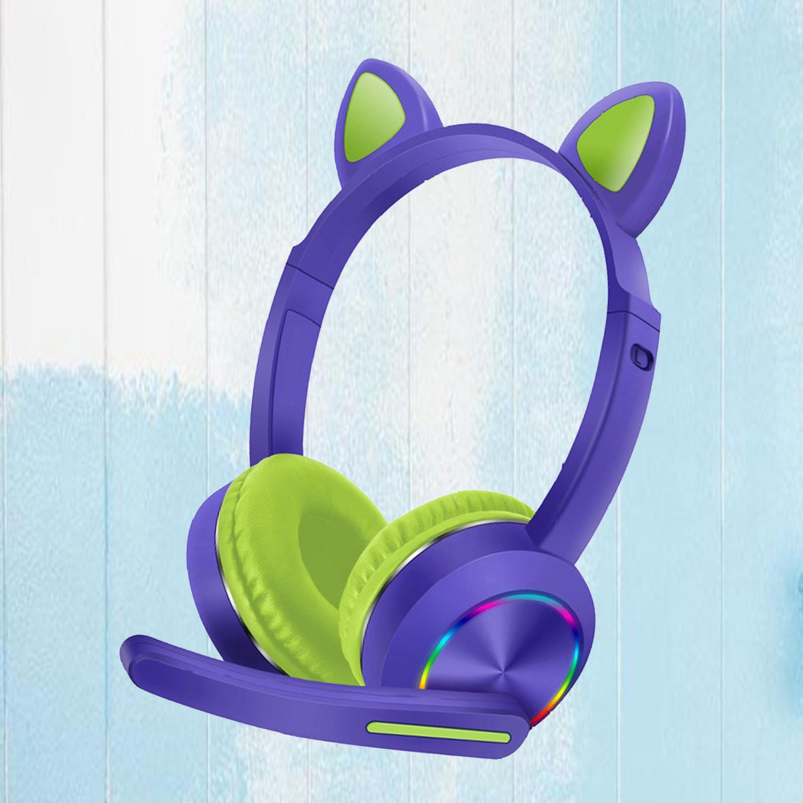 Cat Ear Headphone Bluetooth 5.0 Wireless Headset Earphone w/ Mic for Kids Purple