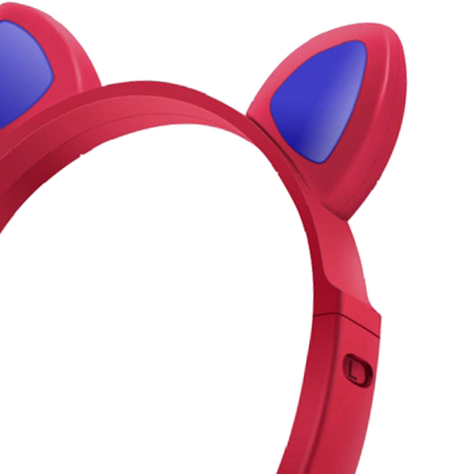 Cat Ear Headphone Bluetooth 5.0 Wireless Headset Earphone w/ Mic for Kids Red