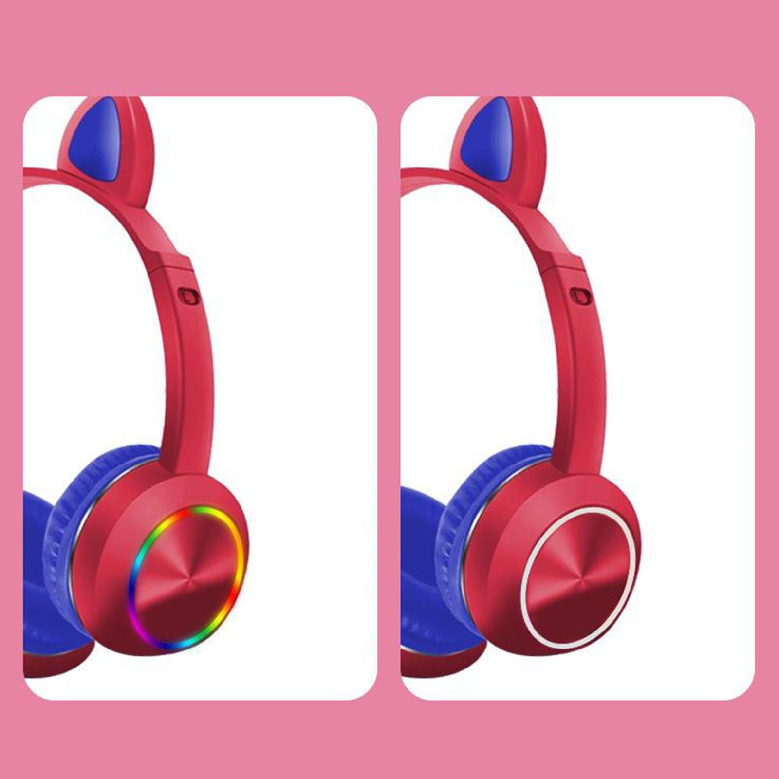 Cat Ear Headphone Bluetooth 5.0 Wireless Headset Earphone w/ Mic for Kids Red