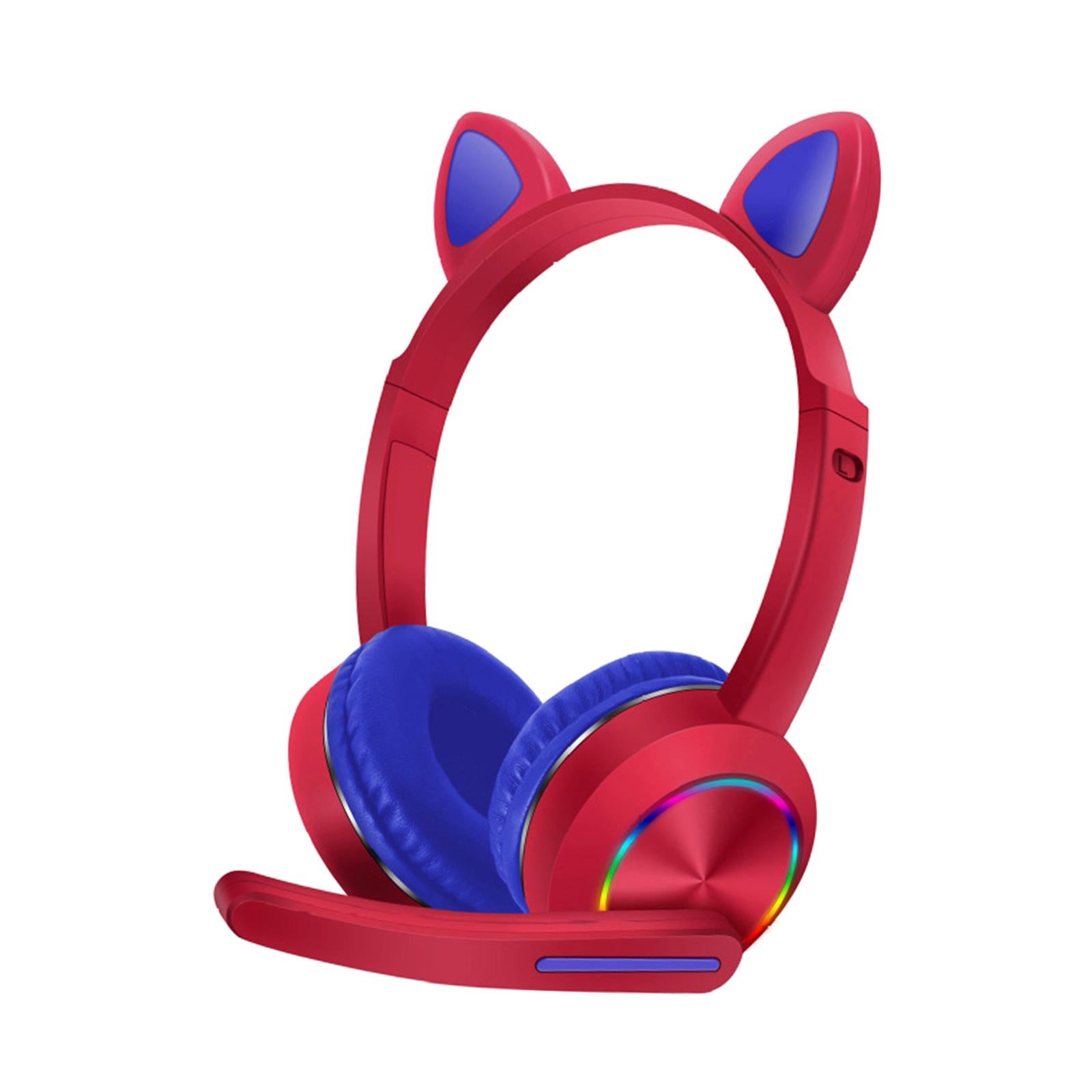 Cat Ear Headphone Bluetooth 5.0 Wireless Headset Earphone w/ Mic for Kids Red