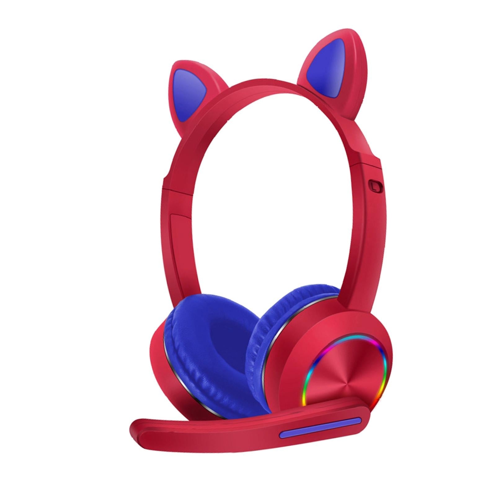 Cat Ear Headphone Bluetooth 5.0 Wireless Headset Earphone w/ Mic for Kids Red