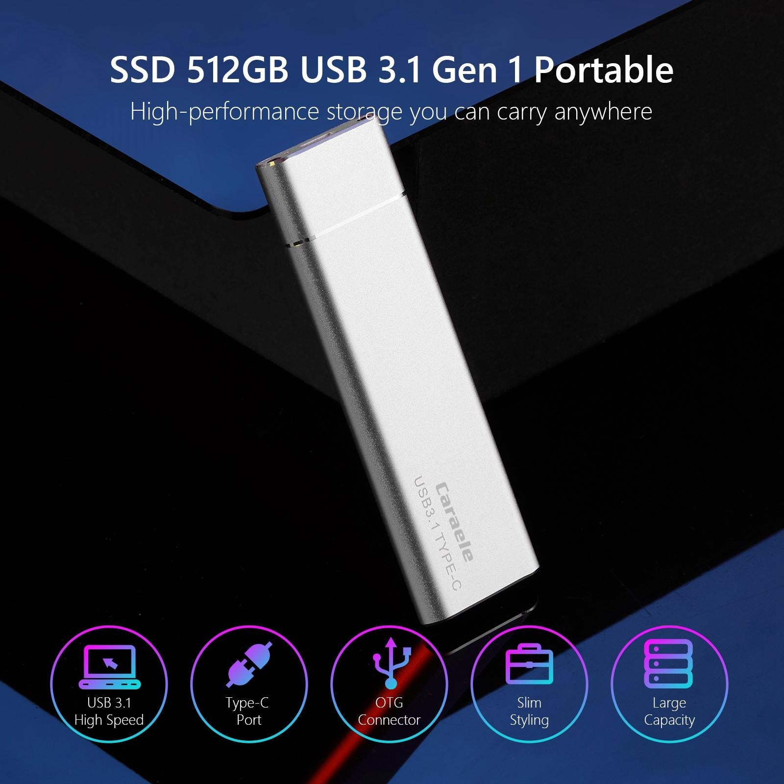 Portable 2TB External SSD Solid State Drive Typc C USB3.1 Compact Silver