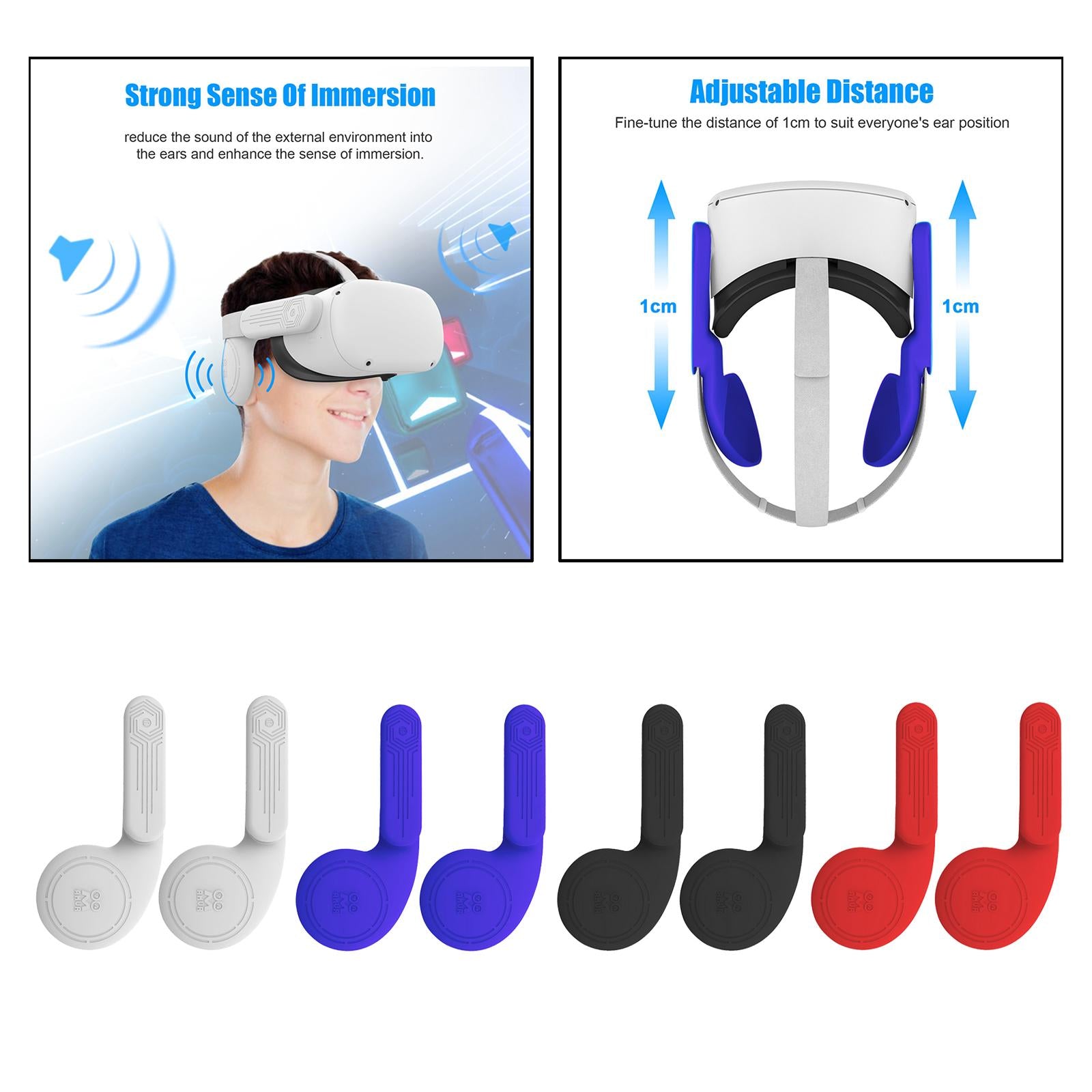 Silicone VR Ear Muffs For Quest 2 VR Headset Enhancing Sound Solution Blue