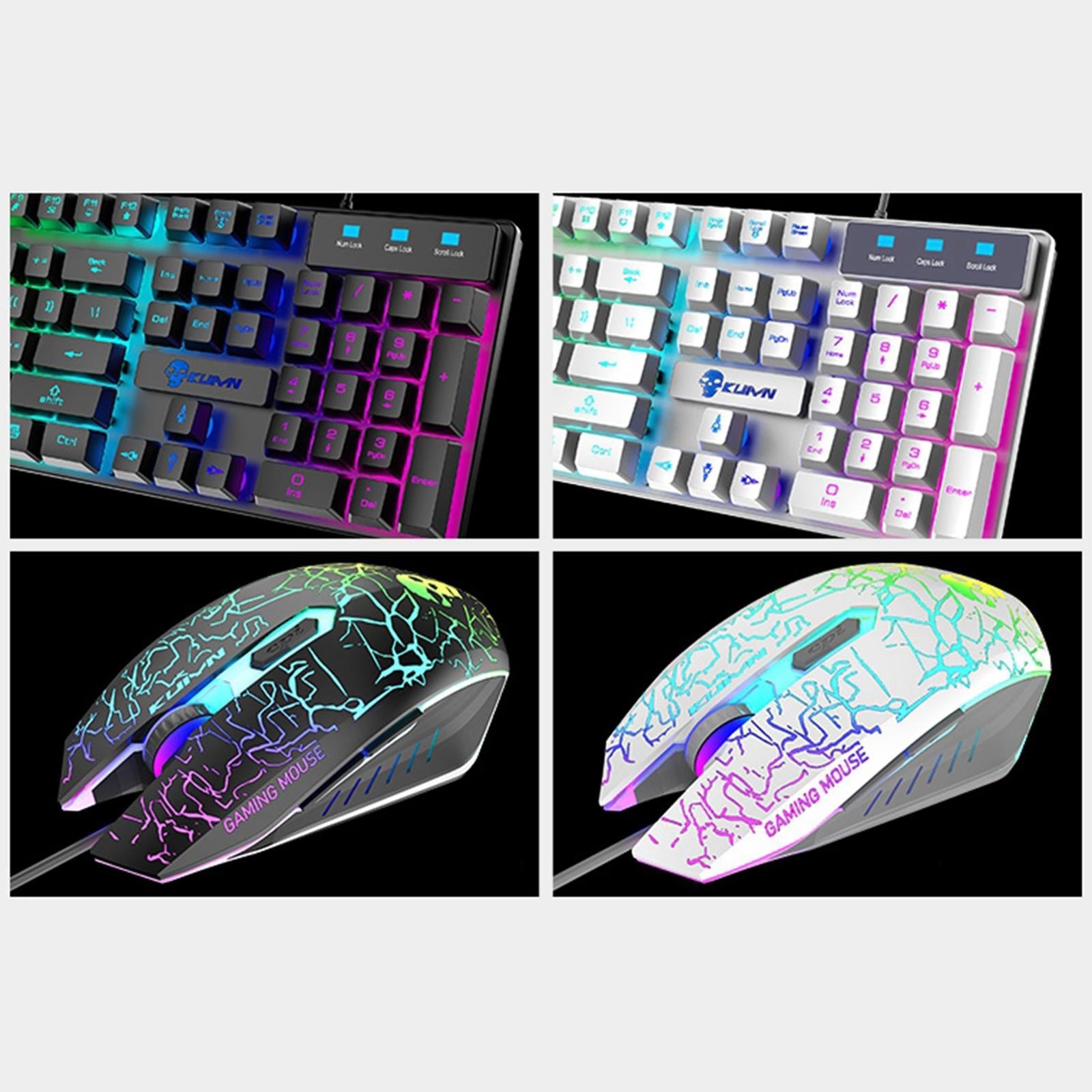 USB Wired RGB Backlit Keyboard Mouse Set Rainbow Backlit White Rainbow