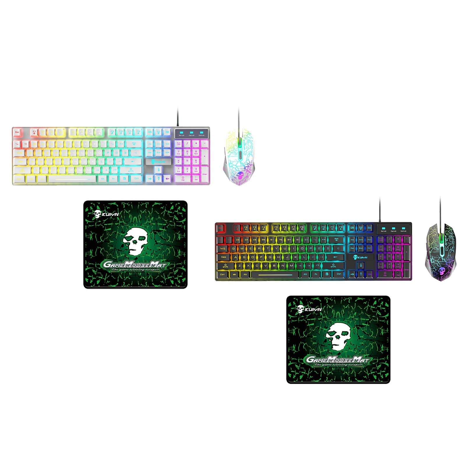 USB Wired RGB Backlit Keyboard Mouse Set Rainbow Backlit White Rainbow