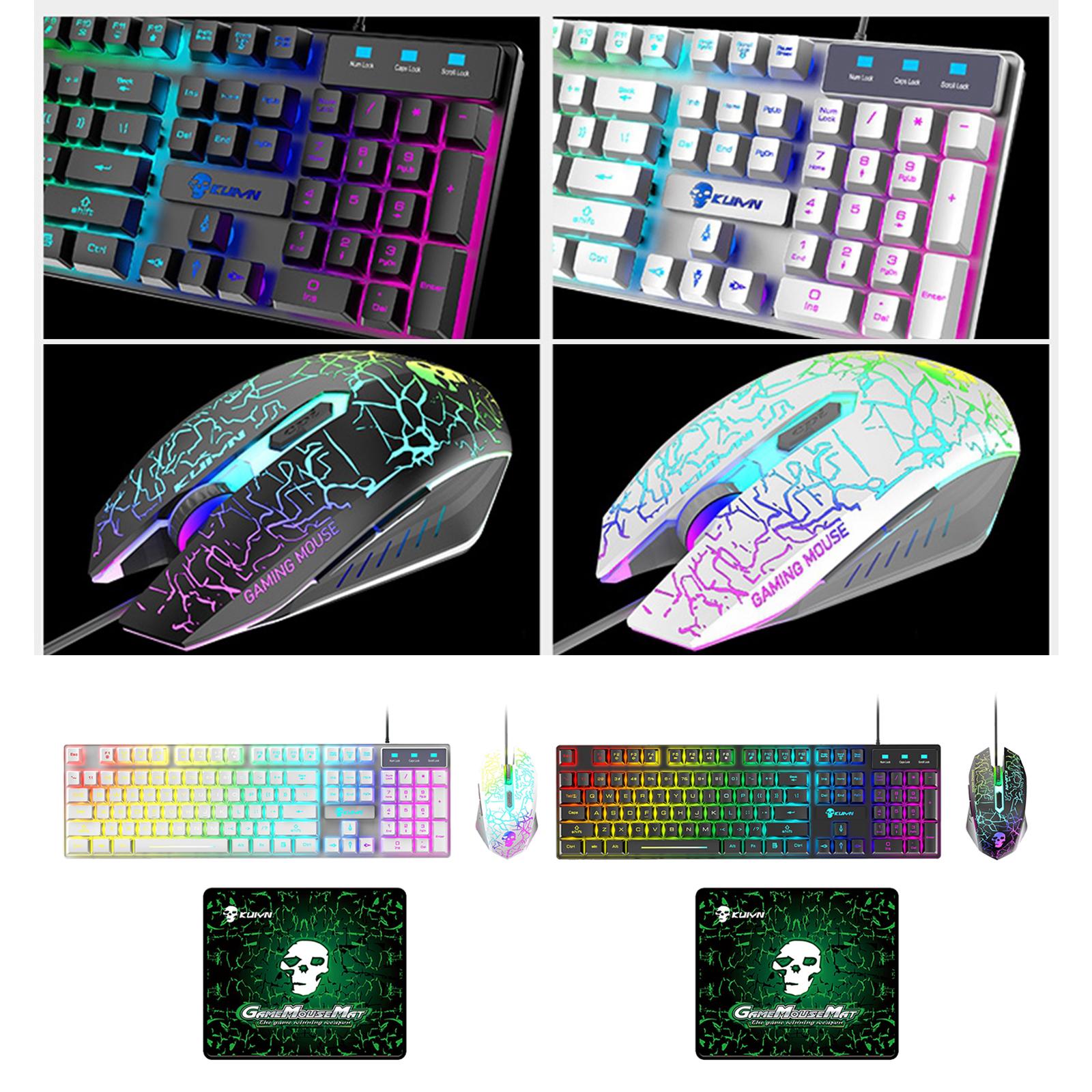 USB Wired RGB Backlit Keyboard Mouse Set Rainbow Backlit White Rainbow