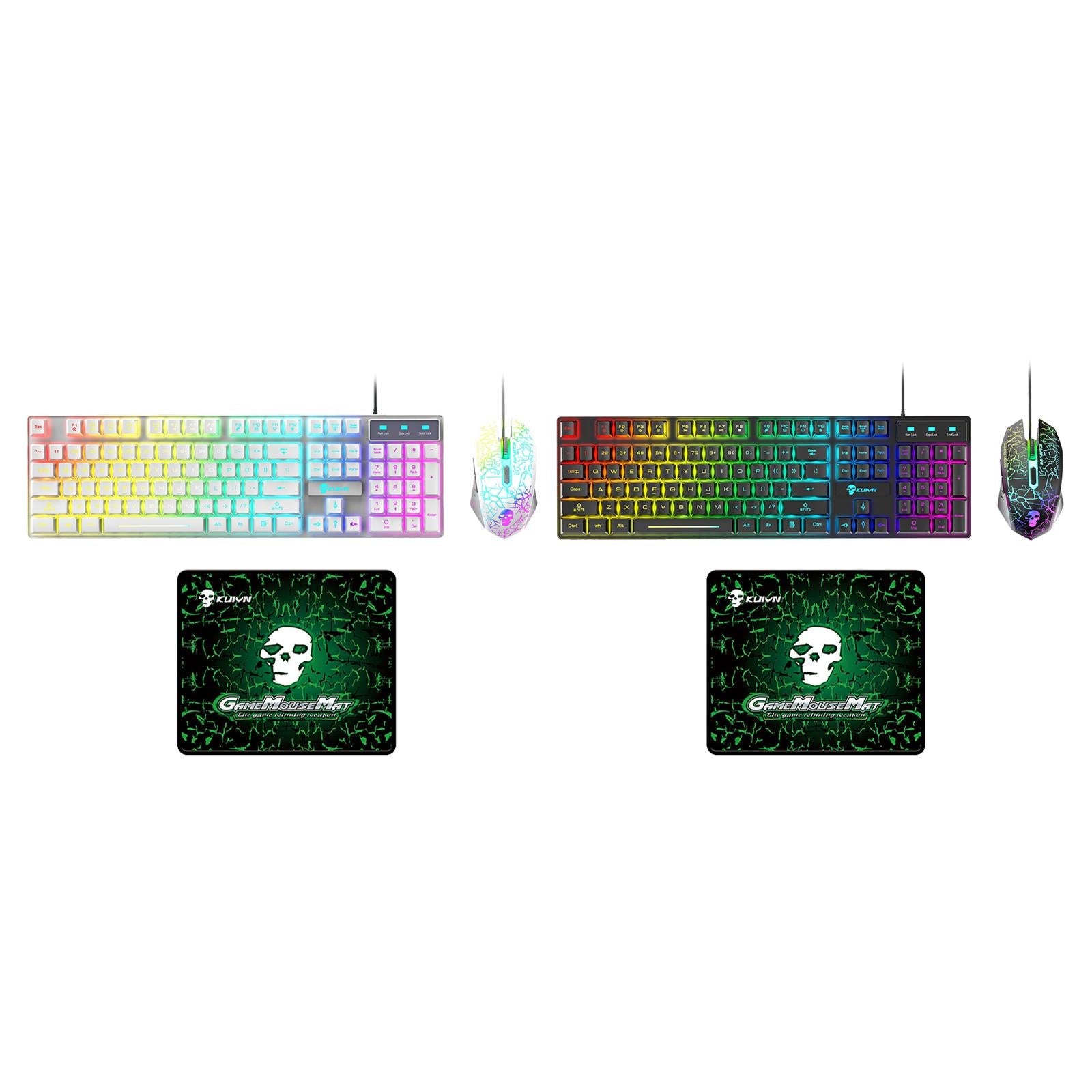 USB Wired RGB Backlit Keyboard Mouse Set Rainbow Backlit White Rainbow