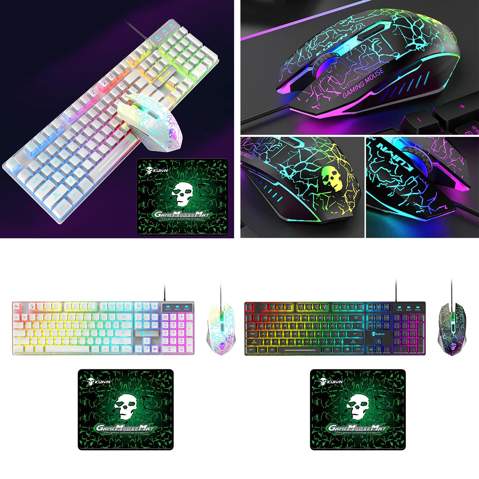 USB Wired RGB Backlit Keyboard Mouse Set Rainbow Backlit White Rainbow