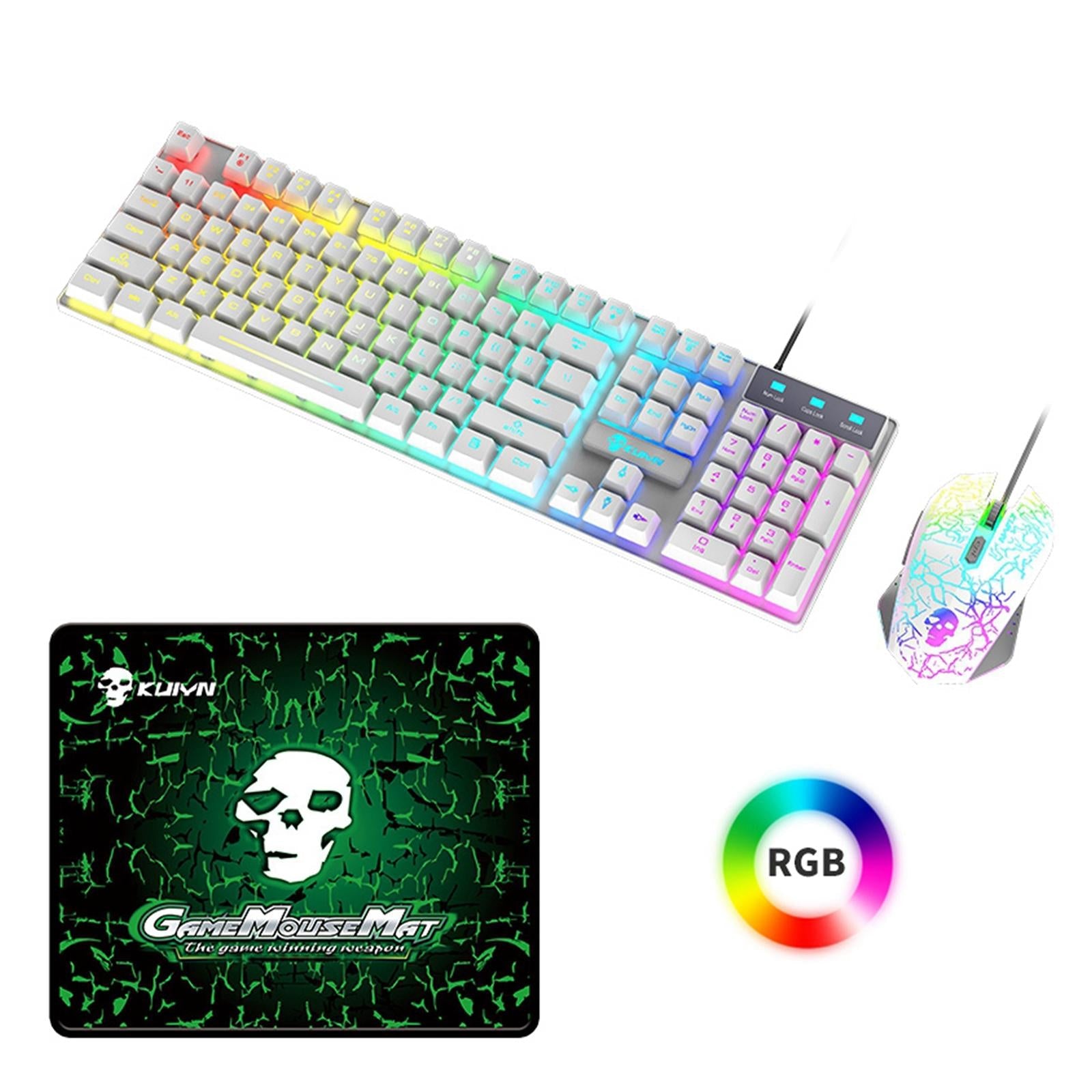 USB Wired RGB Backlit Keyboard Mouse Set Rainbow Backlit White RGB