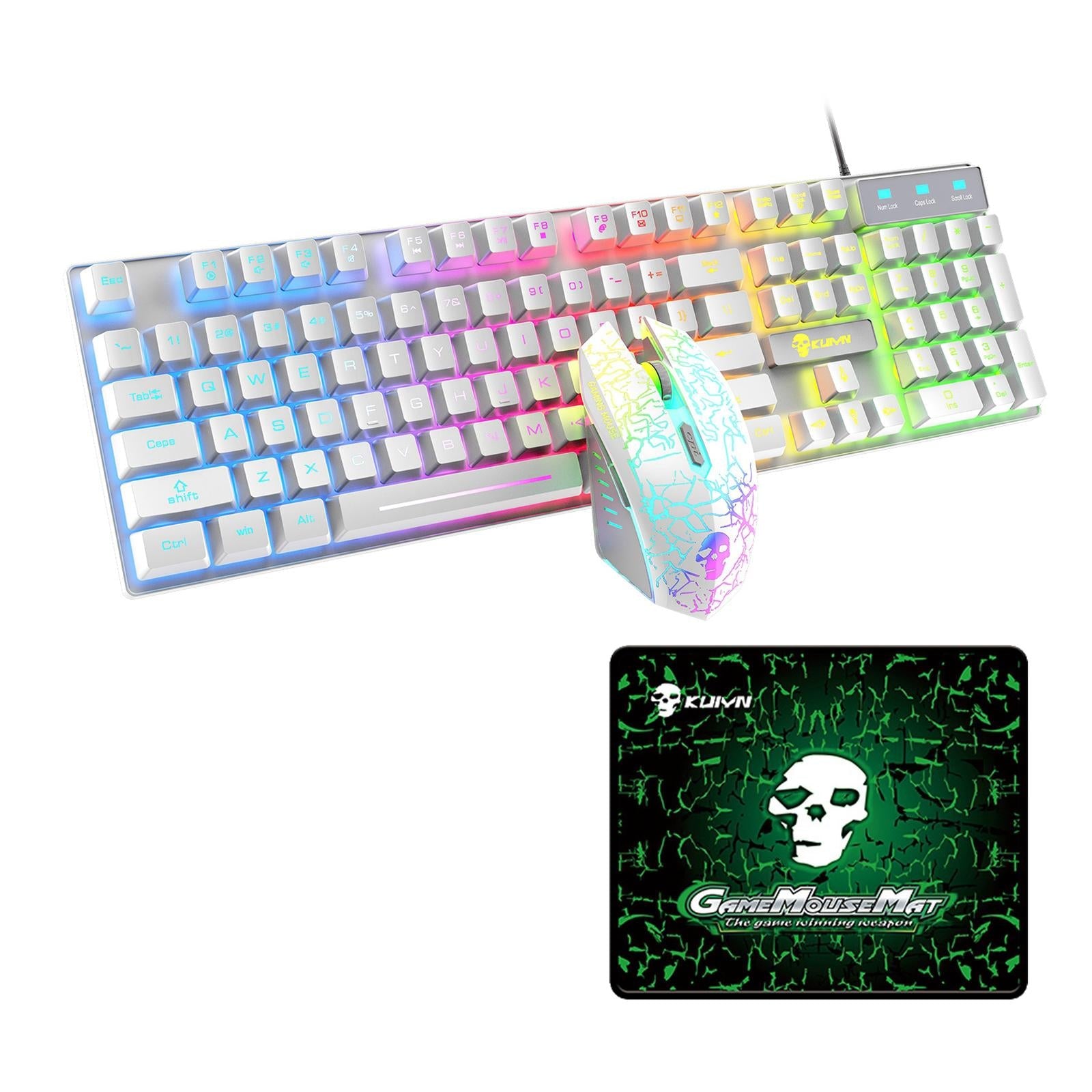 USB Wired RGB Backlit Keyboard Mouse Set Rainbow Backlit White RGB