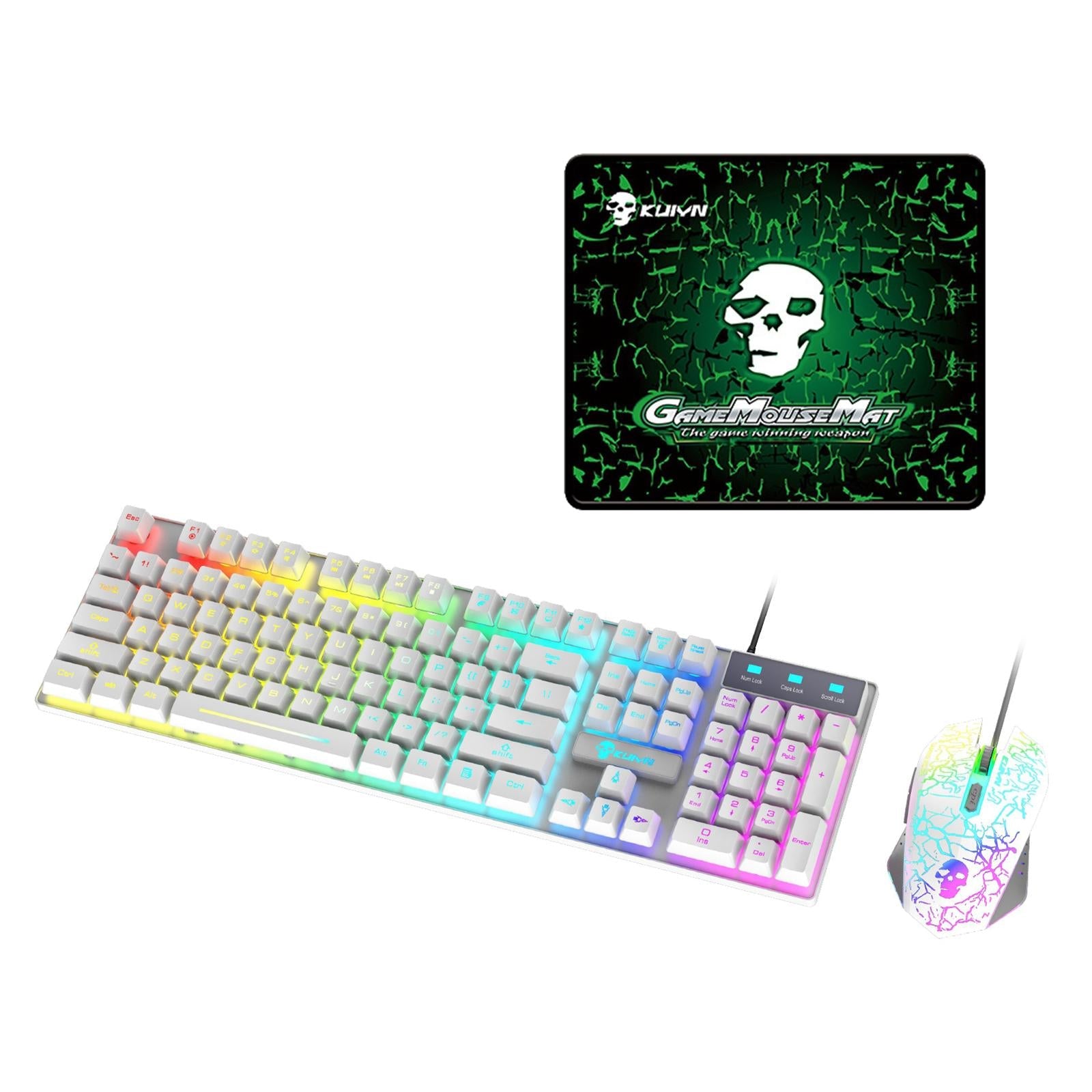 USB Wired RGB Backlit Keyboard Mouse Set Rainbow Backlit White RGB