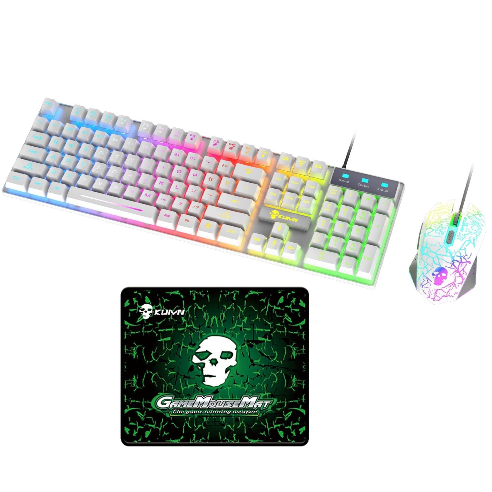 USB Wired RGB Backlit Keyboard Mouse Set Rainbow Backlit White RGB