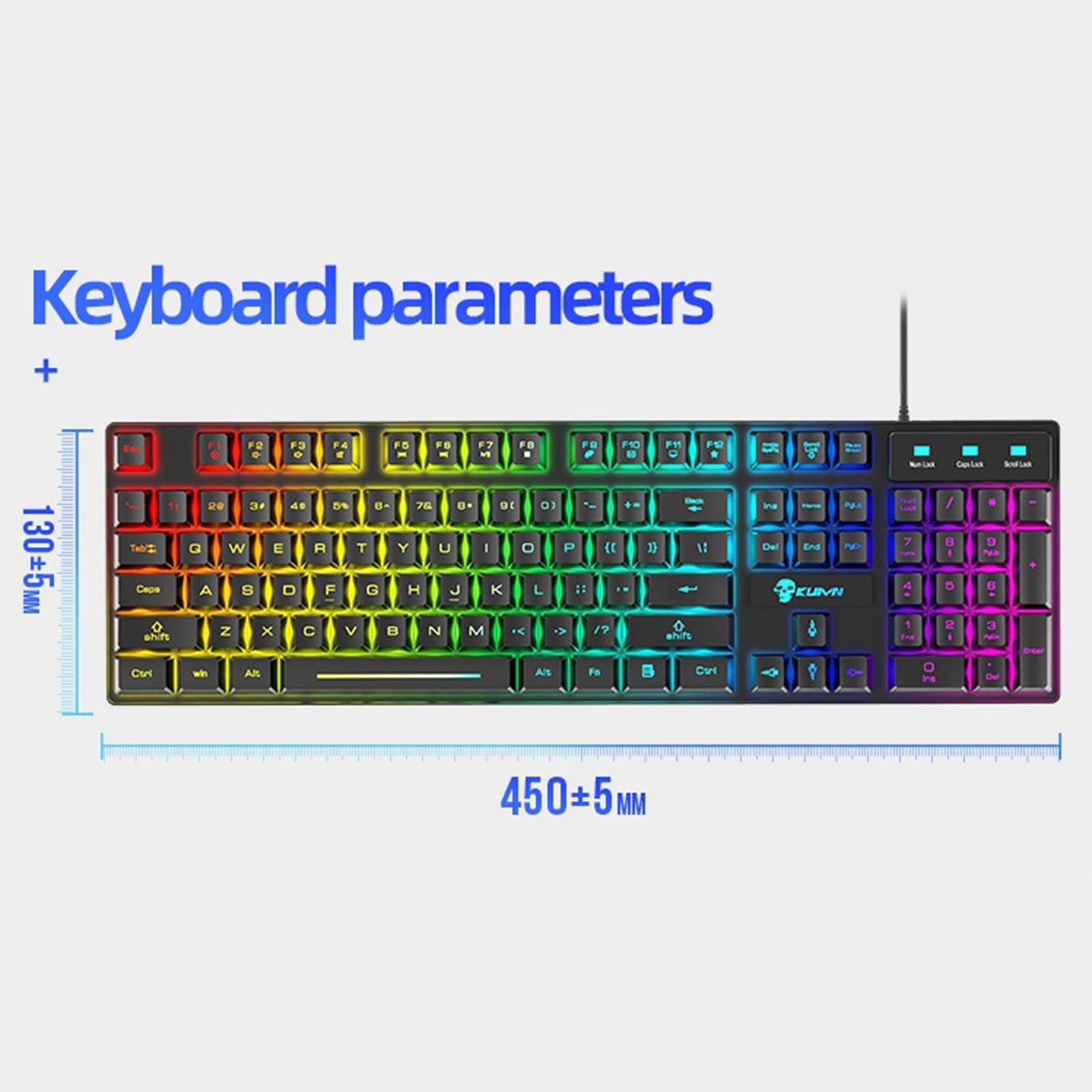 USB Wired RGB Backlit Keyboard Mouse Set Rainbow Backlit Black Rainbow