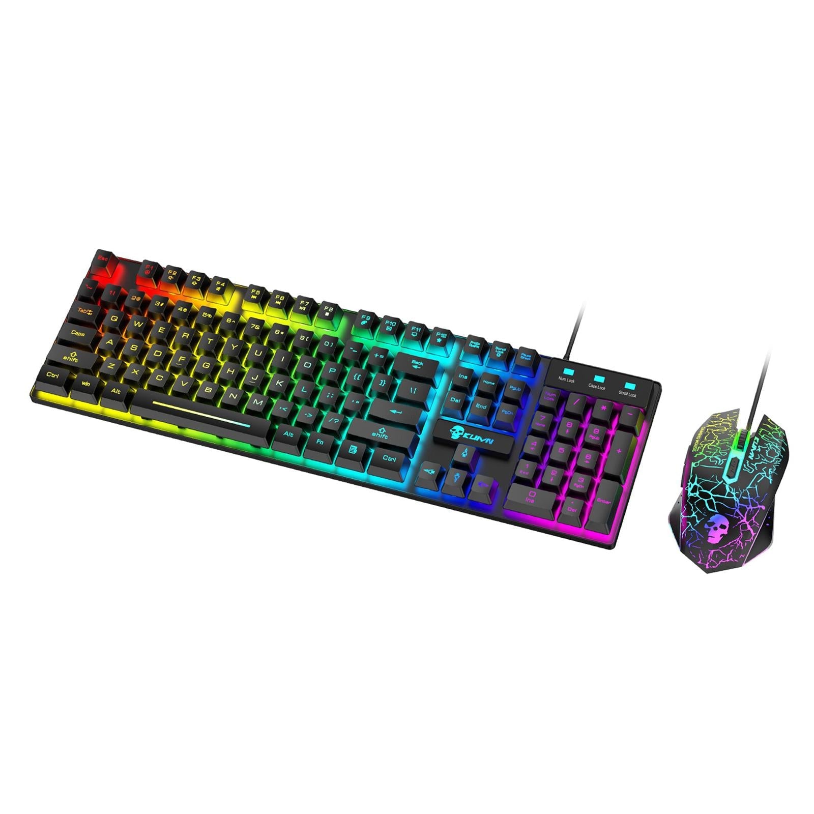 USB Wired RGB Backlit Keyboard Mouse Set Rainbow Backlit Black Rainbow