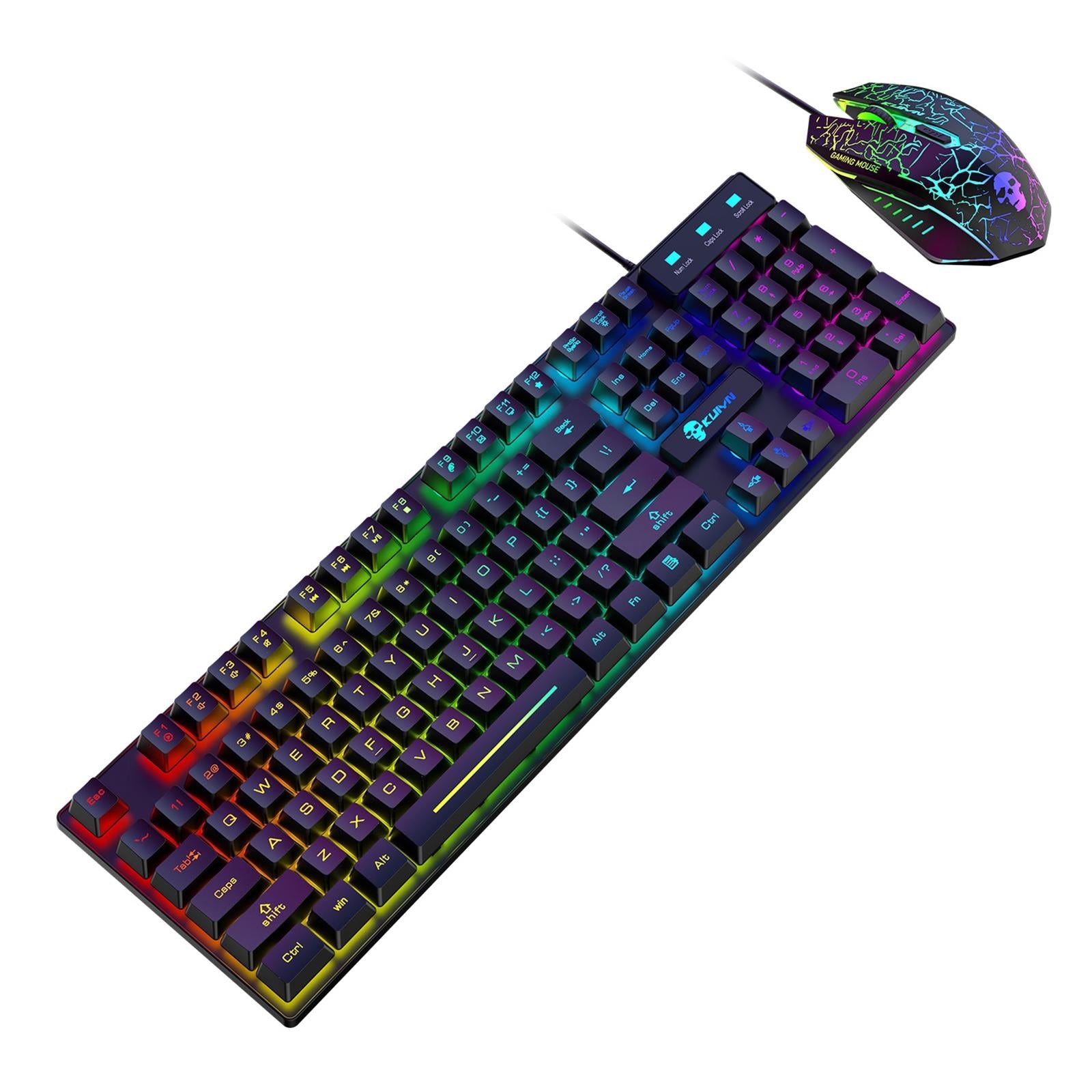 USB Wired RGB Backlit Keyboard Mouse Set Rainbow Backlit Black Rainbow