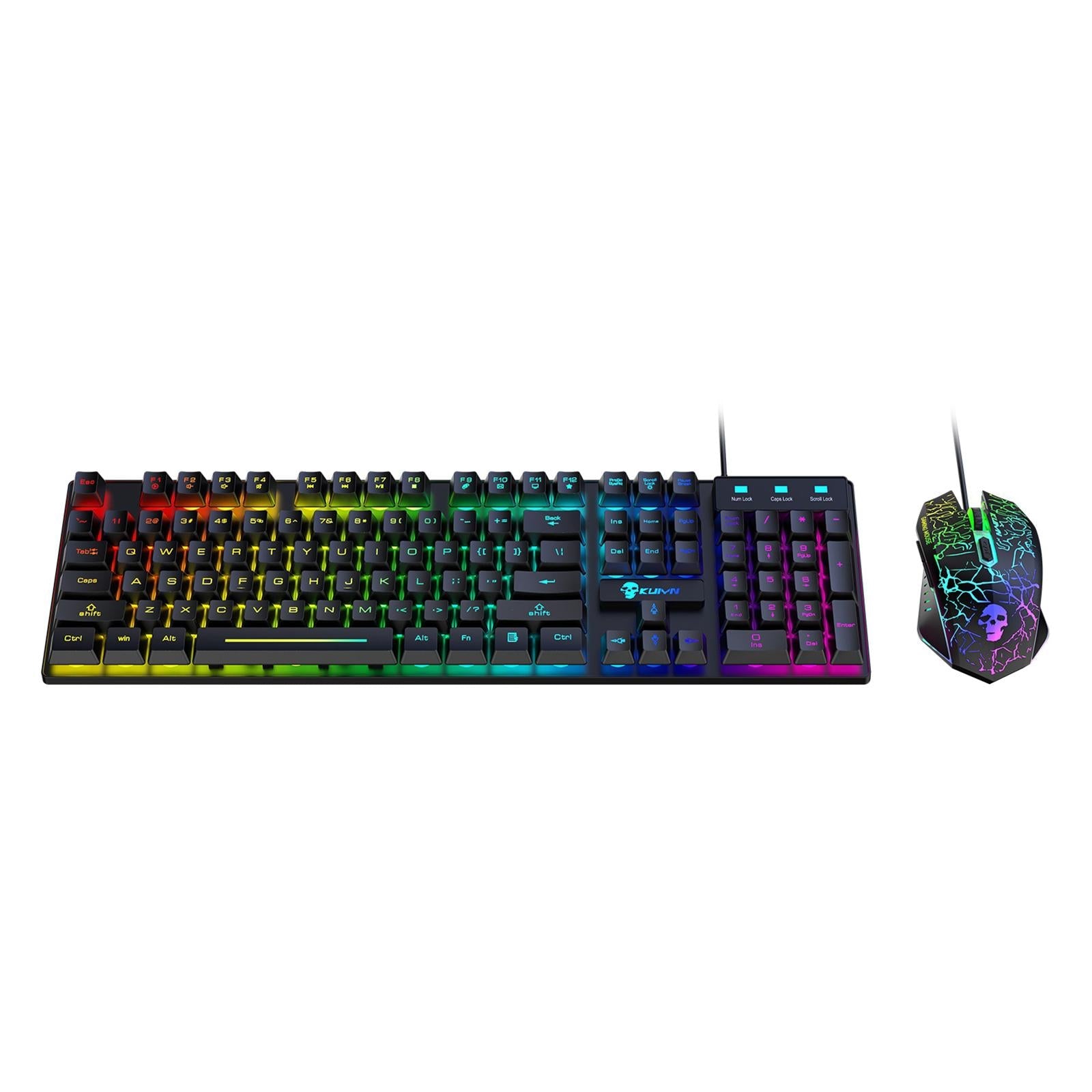 USB Wired RGB Backlit Keyboard Mouse Set Rainbow Backlit Black Rainbow