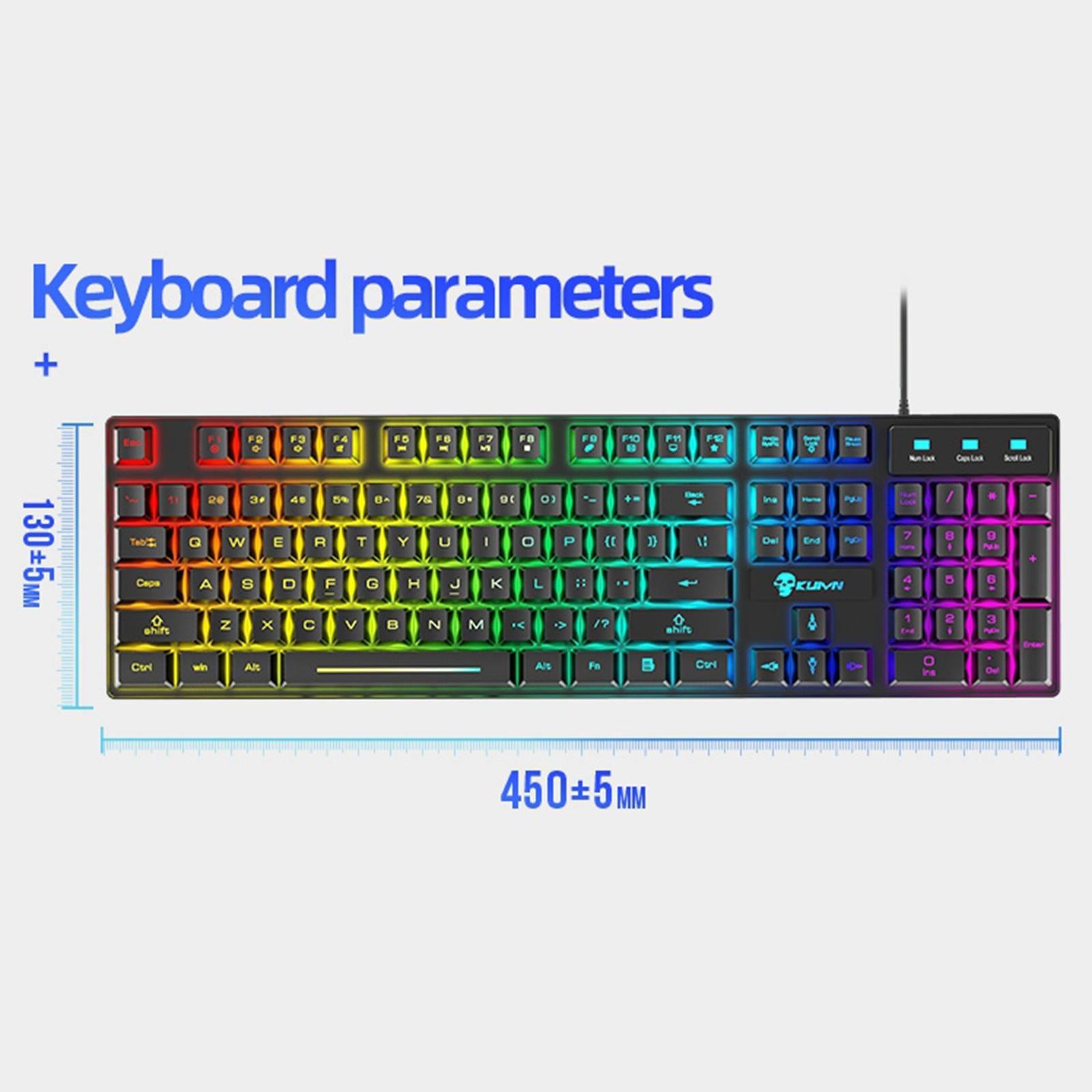 USB Wired RGB Backlit Keyboard Mouse Set Rainbow Backlit Black Rainbow