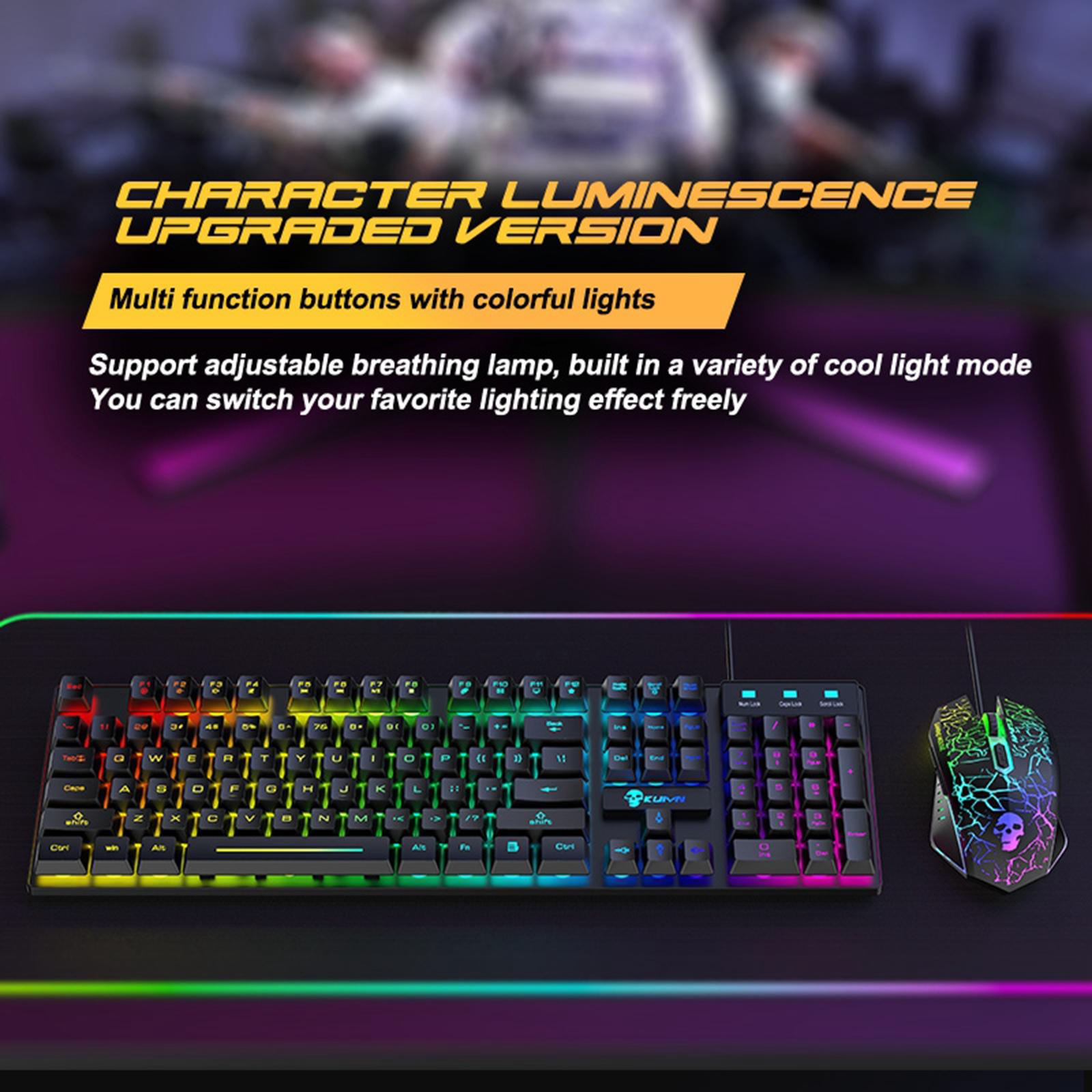 USB Wired RGB Backlit Keyboard Mouse Set Rainbow Backlit Black RGB