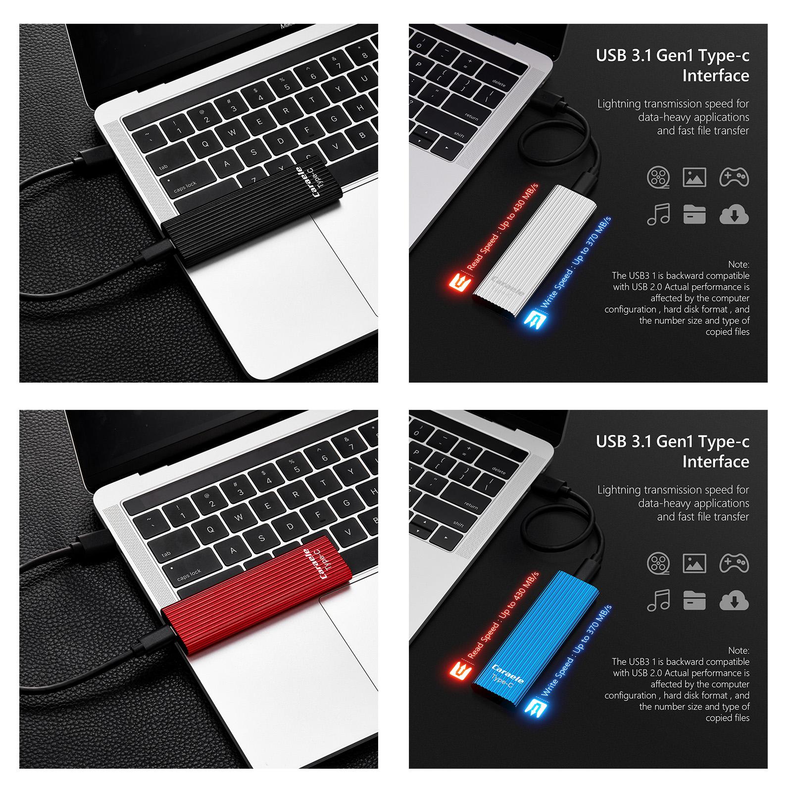 USB 3.0 2TB SSD External Portable USB 3.1 Gen-1 USB-C Compatible black