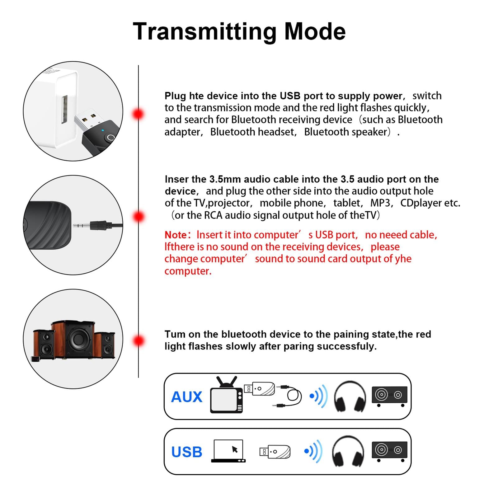 USB Bluetooth 5.0 Transmitter and Receiver Audio Low Latency For TV Car