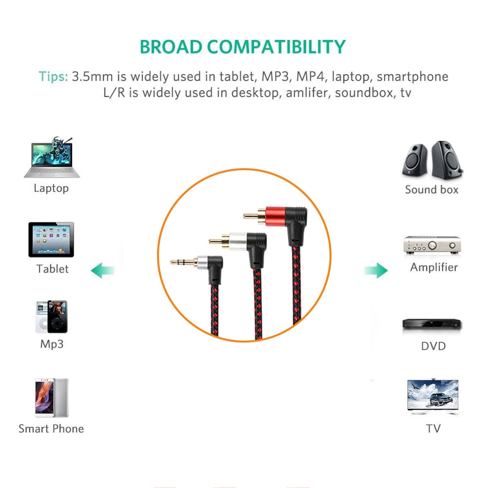 3.5mm Male to 2 RCA Male Stereo Audio Cable Y Splitter Adaptor Cable 1 Meter