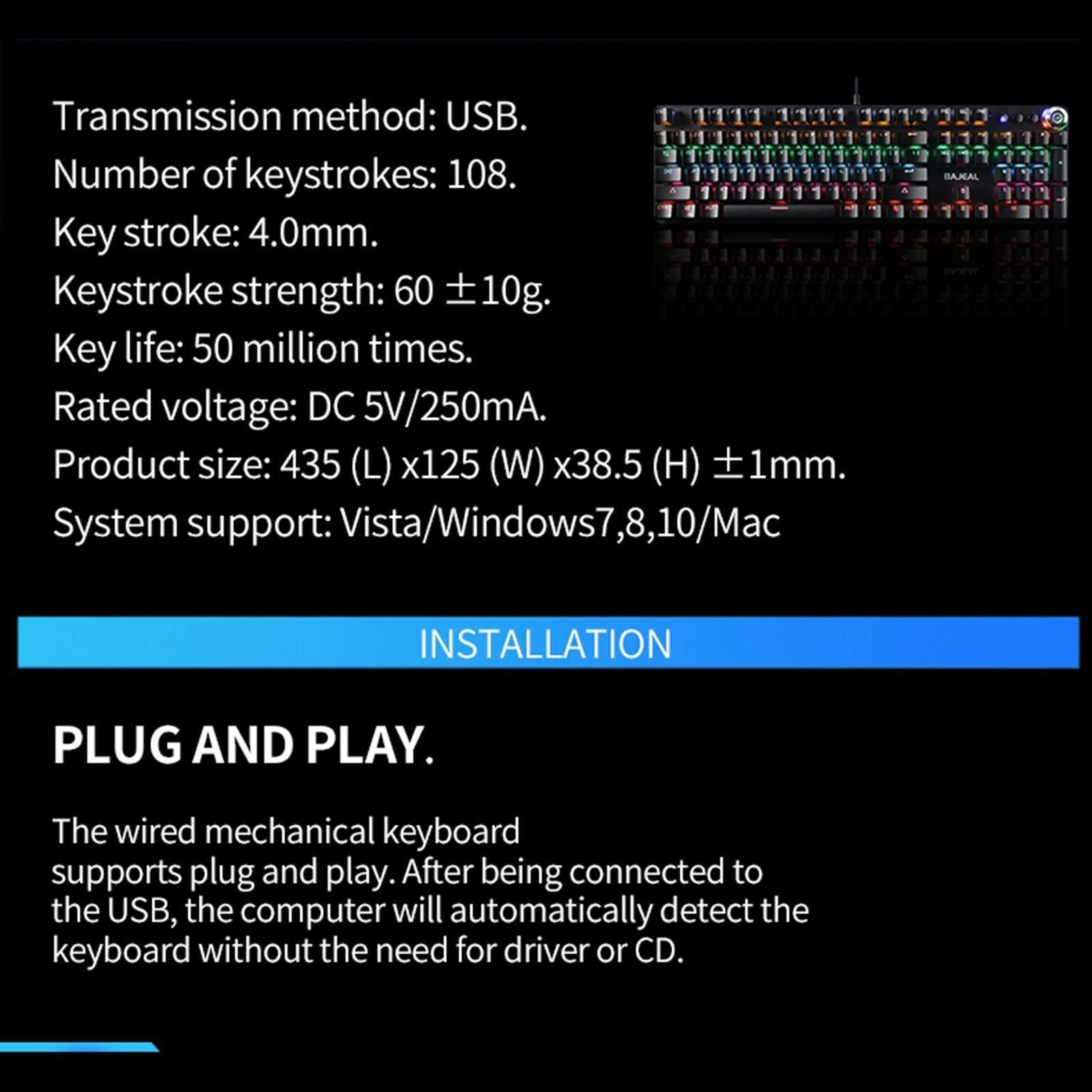 USB Wired Gaming Keyboard Water-Resistant for Windows Gamer Desktop Computer